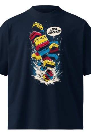 Unisex organic oversized high neck - "Level Unlocked – Pop Art" t-shirt