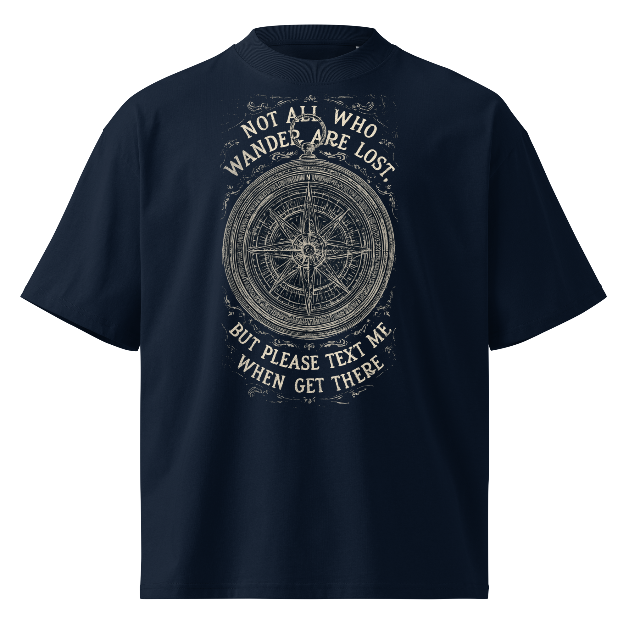Unisex organic oversized high neck - "Wanderer's Compass" t-shirt