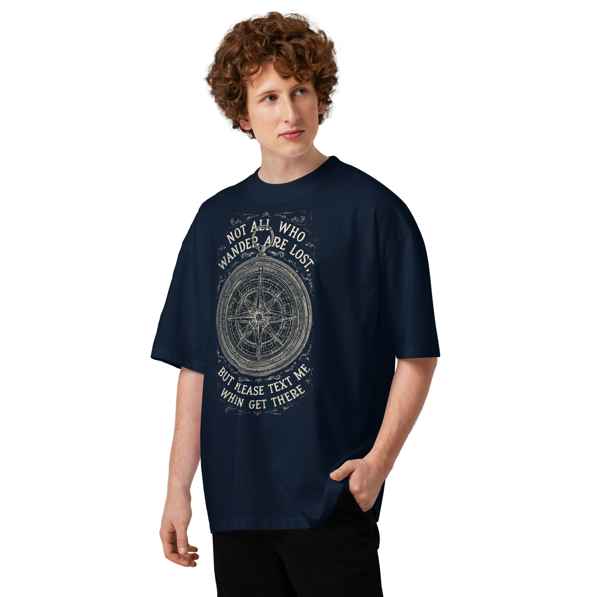 Unisex organic oversized high neck - "Wanderer's Compass" t-shirt - Image 3