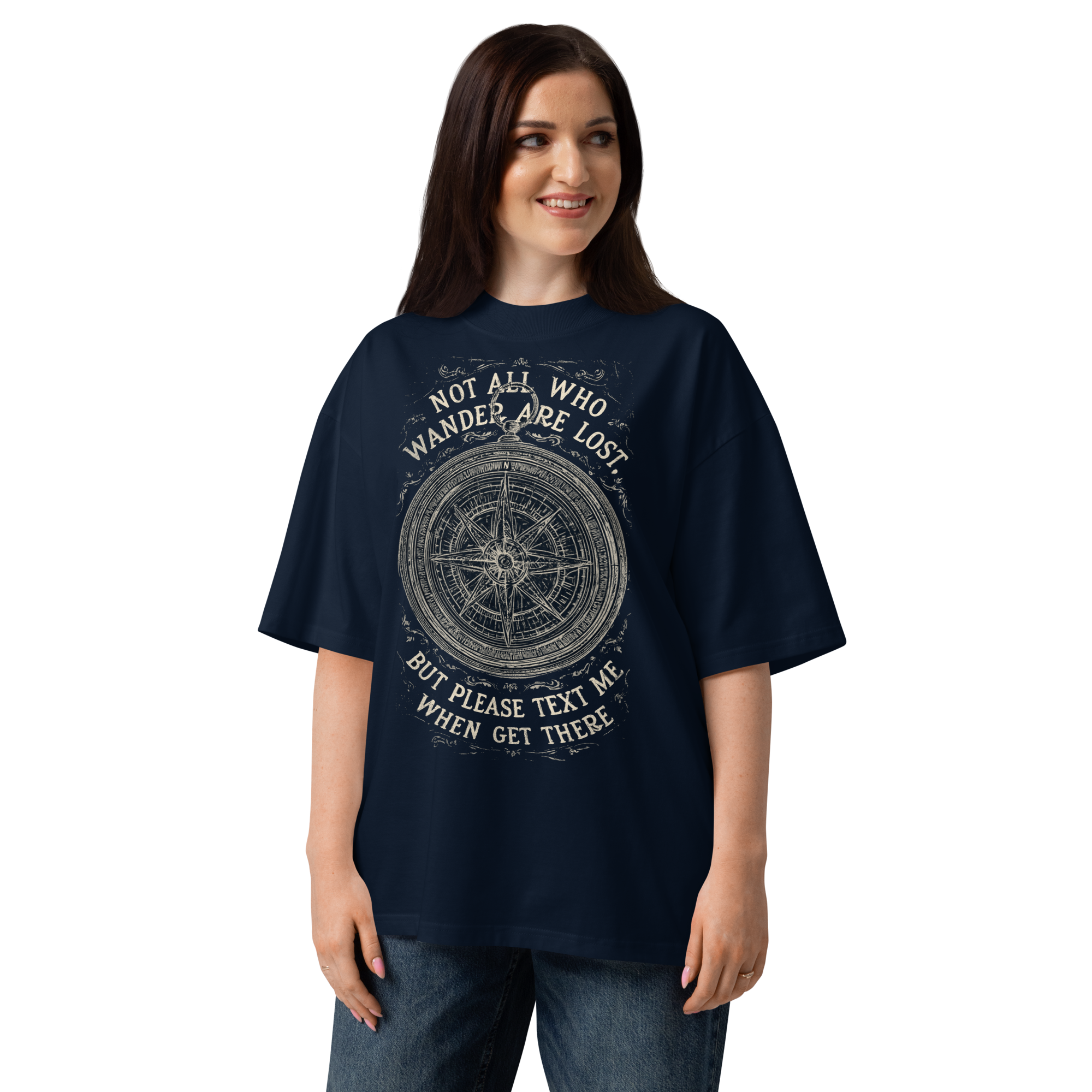 Unisex organic oversized high neck - "Wanderer's Compass" t-shirt - Image 4
