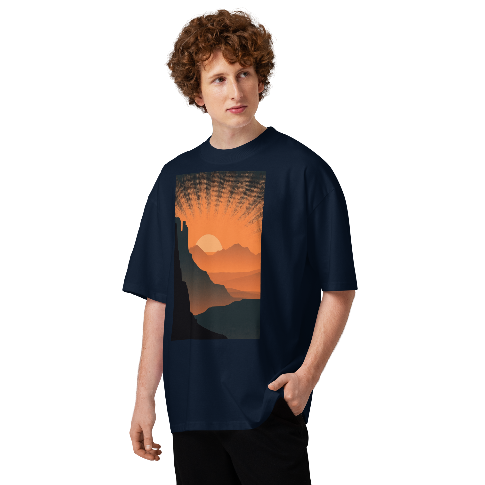 Unisex organic oversized high neck - "Canyon Burst" t-shirt - Image 3