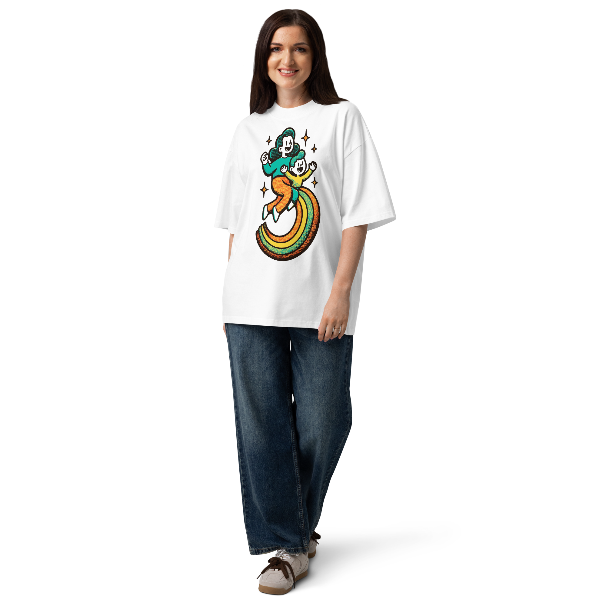 Unisex organic oversized high neck - "Rainbow Riders" t-shirt - Image 4