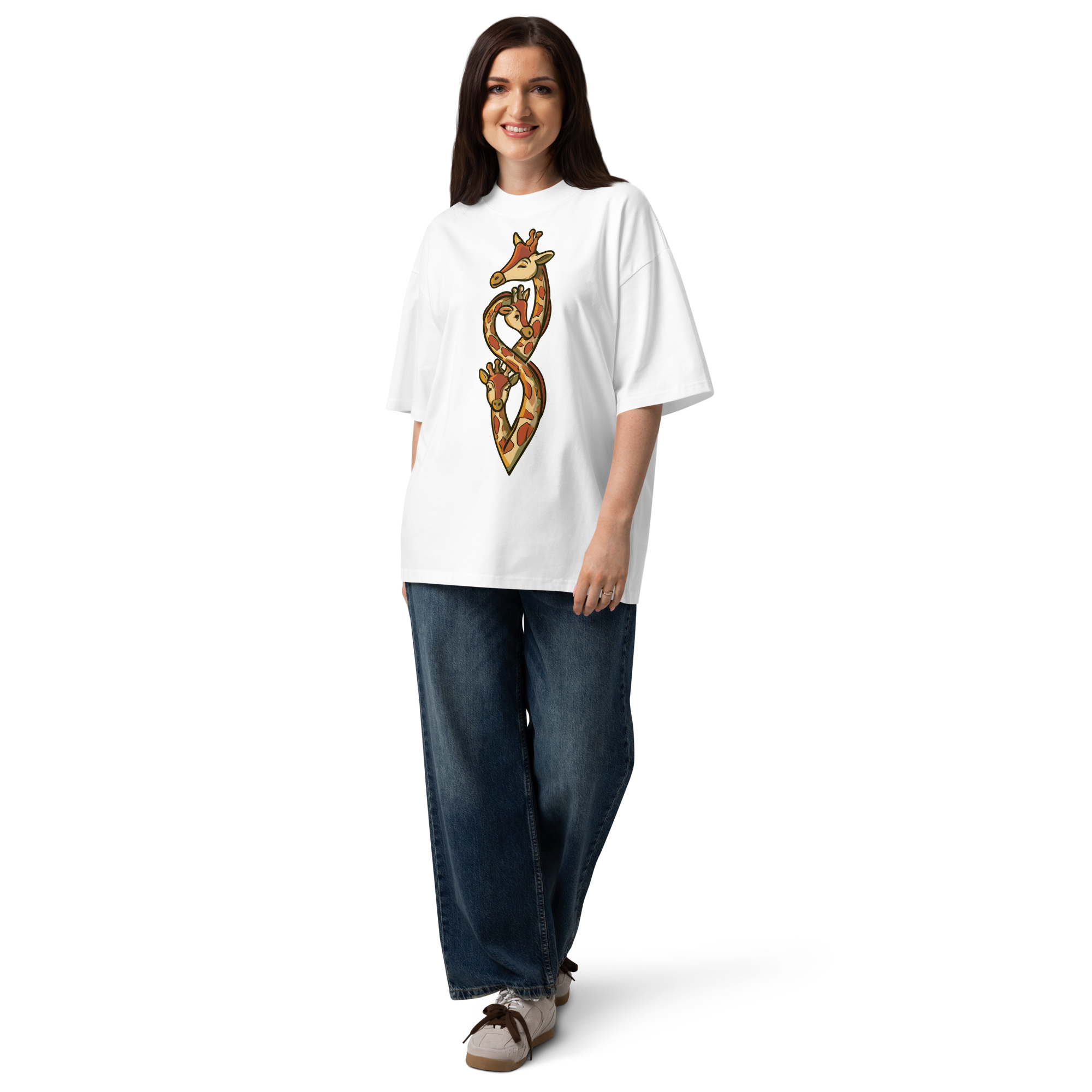Unisex organic oversized high neck - "Giraffe Hug" t-shirt - Image 4