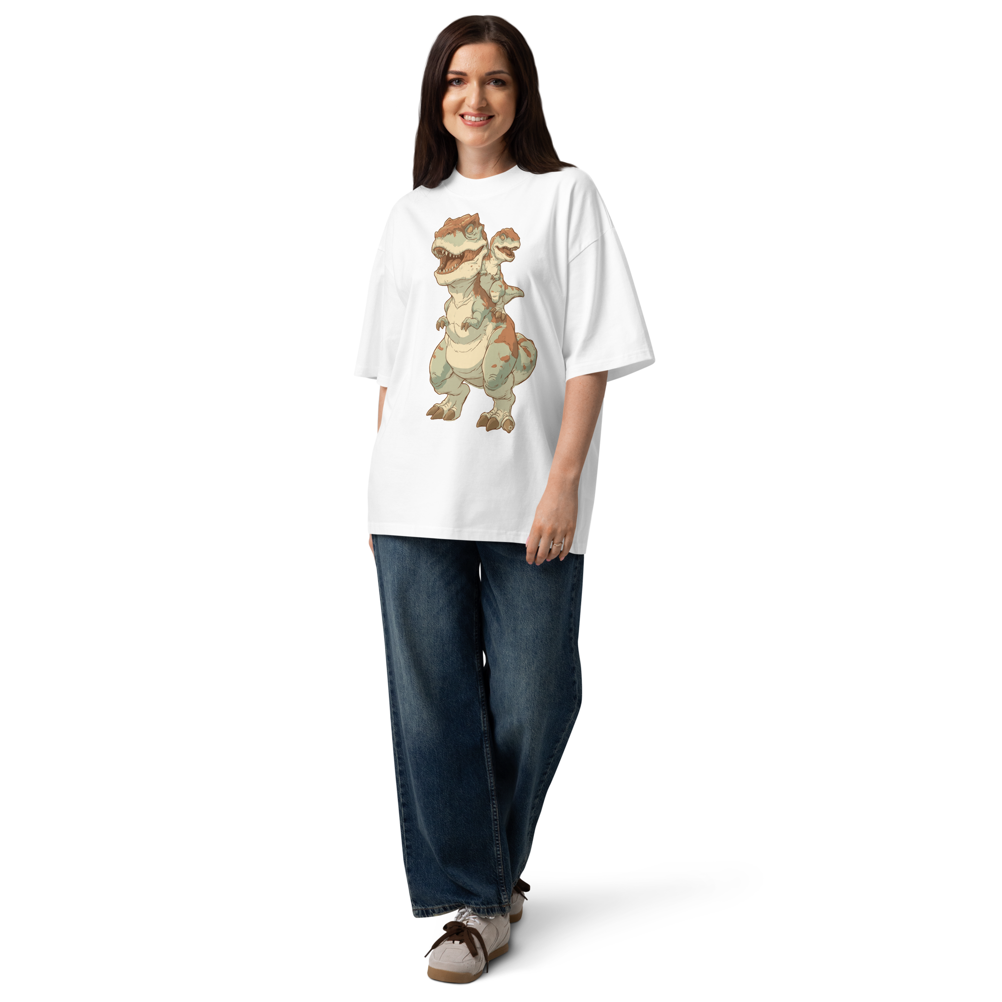 Unisex organic oversized high neck - "T‑Rex Tandem" t-shirt - Image 4