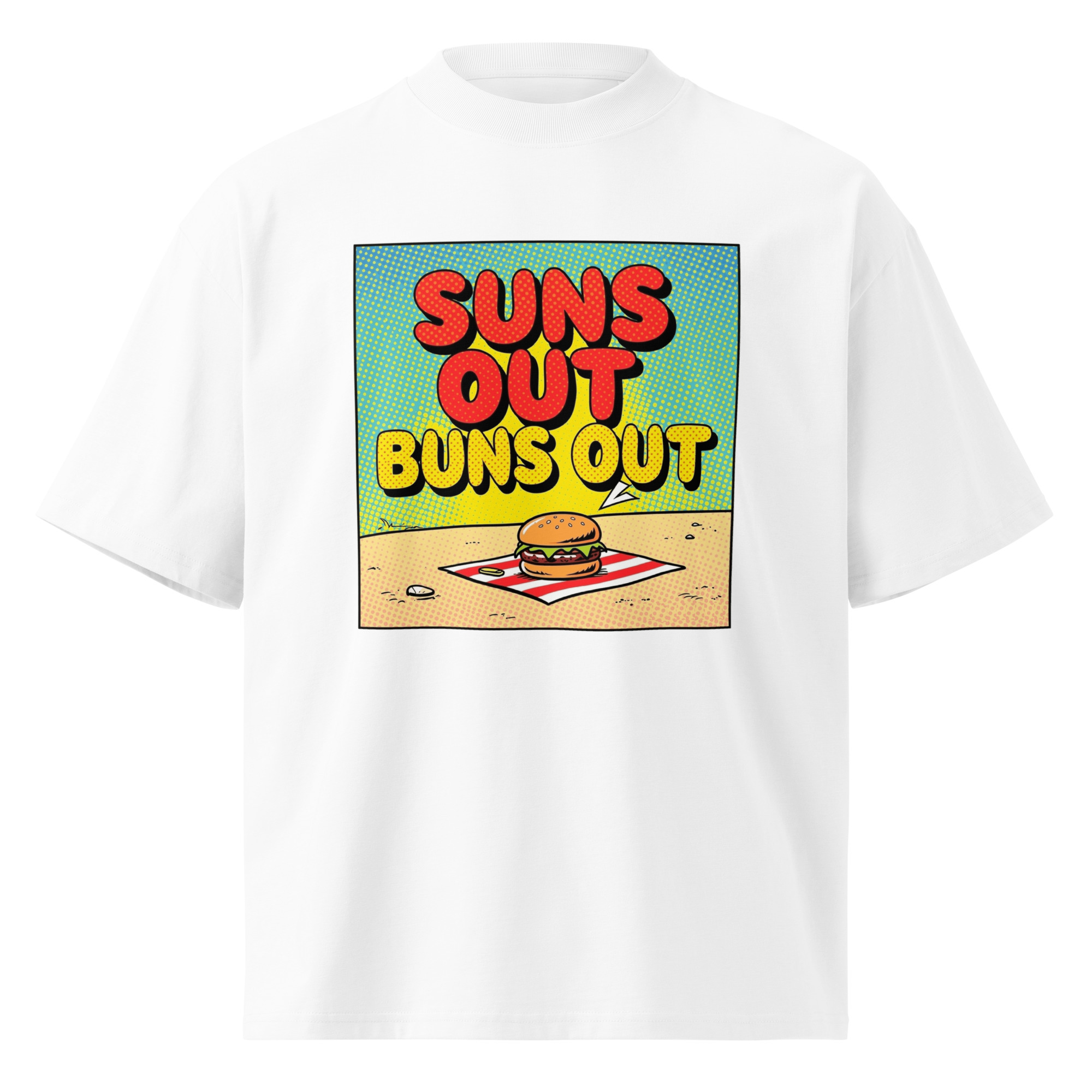 Unisex organic oversized high neck - “Buns Out, Sun Out” – Hamburger Comic Tee