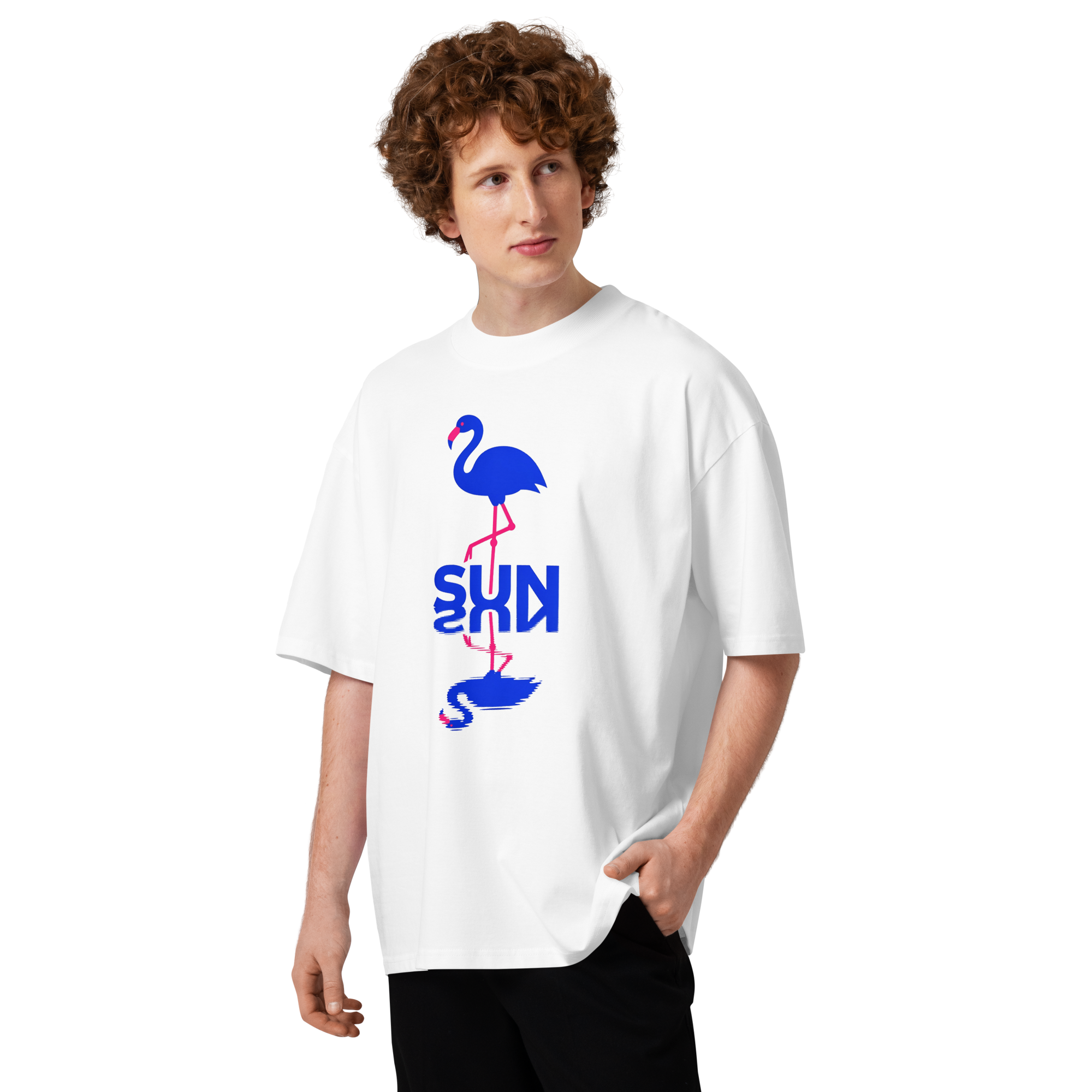Unisex organic oversized high neck - “Flamingo Void” – Bauhaus Negative Space Tee - Image 4