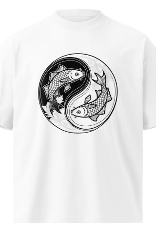 Unisex organic oversized high neck - “Koi Orbit” – Continuous Line Yin‑Yang Tee