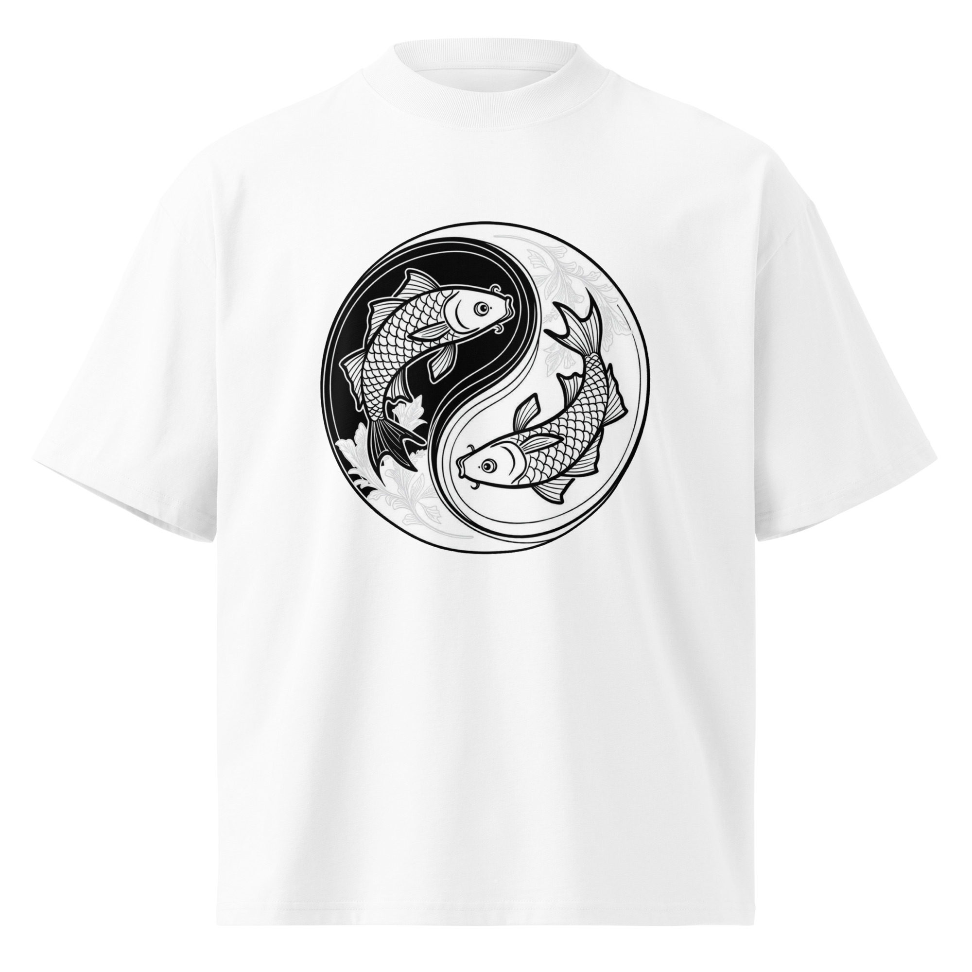 Unisex organic oversized high neck - “Koi Orbit” – Continuous Line Yin‑Yang Tee