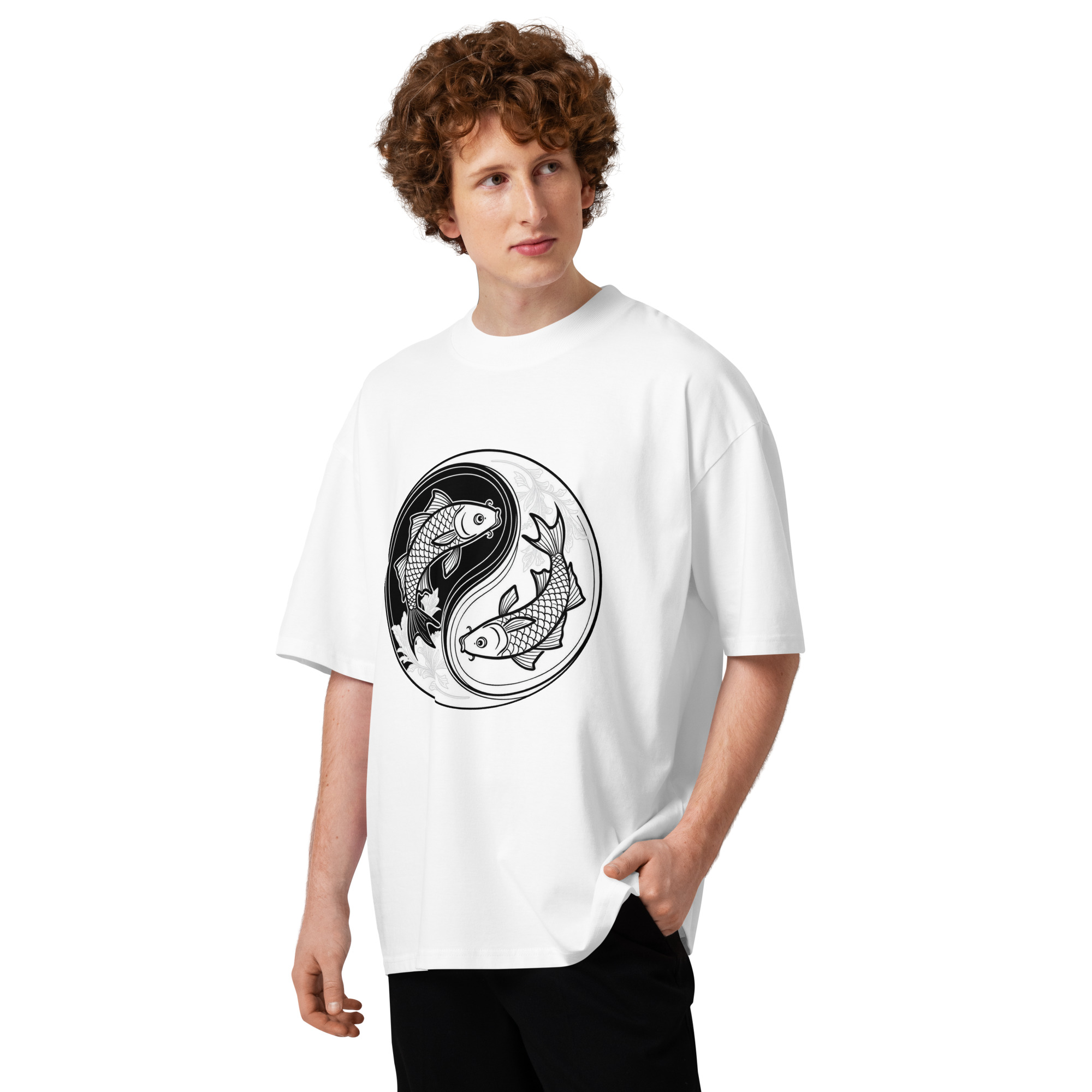 Unisex organic oversized high neck - “Koi Orbit” – Continuous Line Yin‑Yang Tee - Image 4
