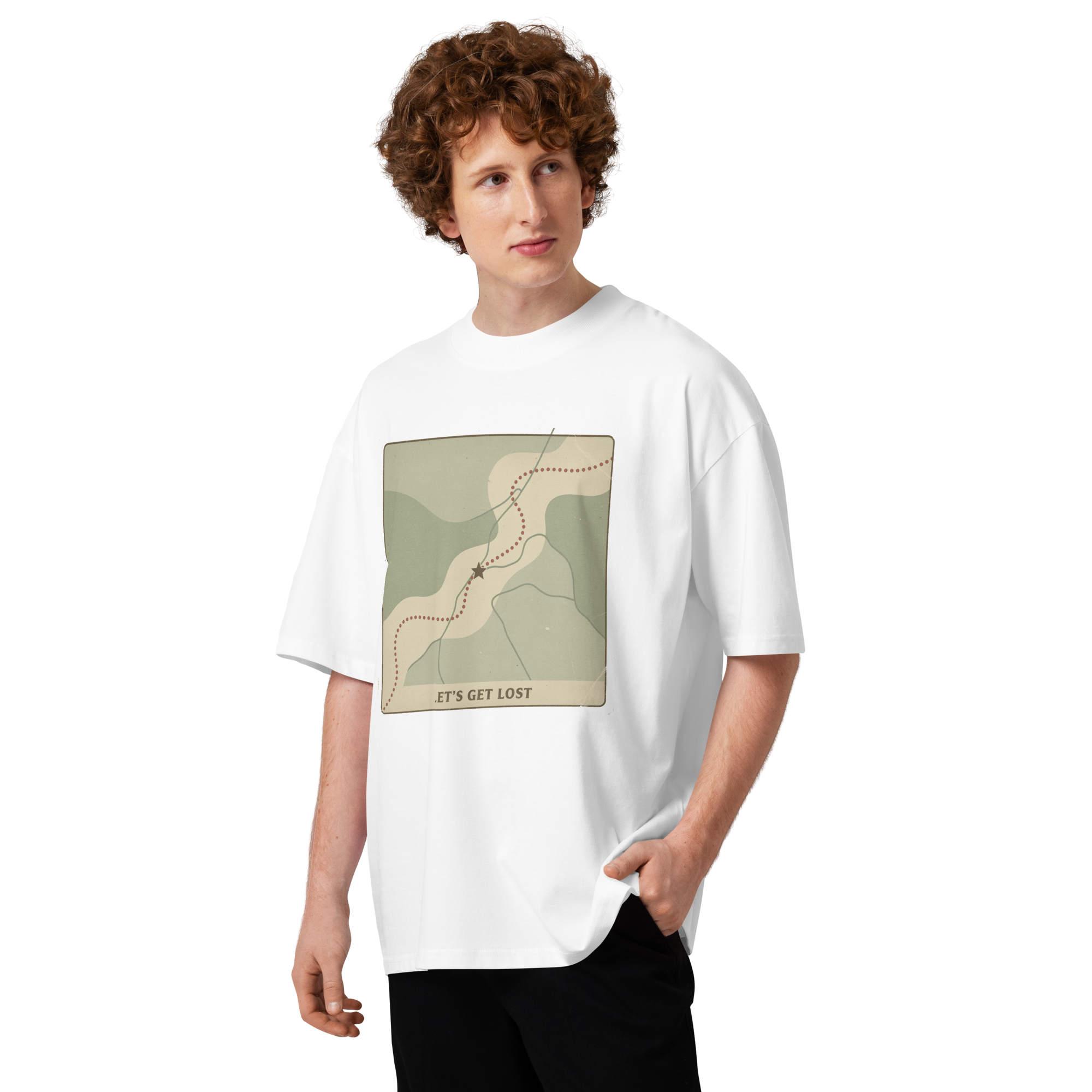 Unisex organic oversized high neck - “Lost & Found” – Vintage Road Map Tee - Image 4