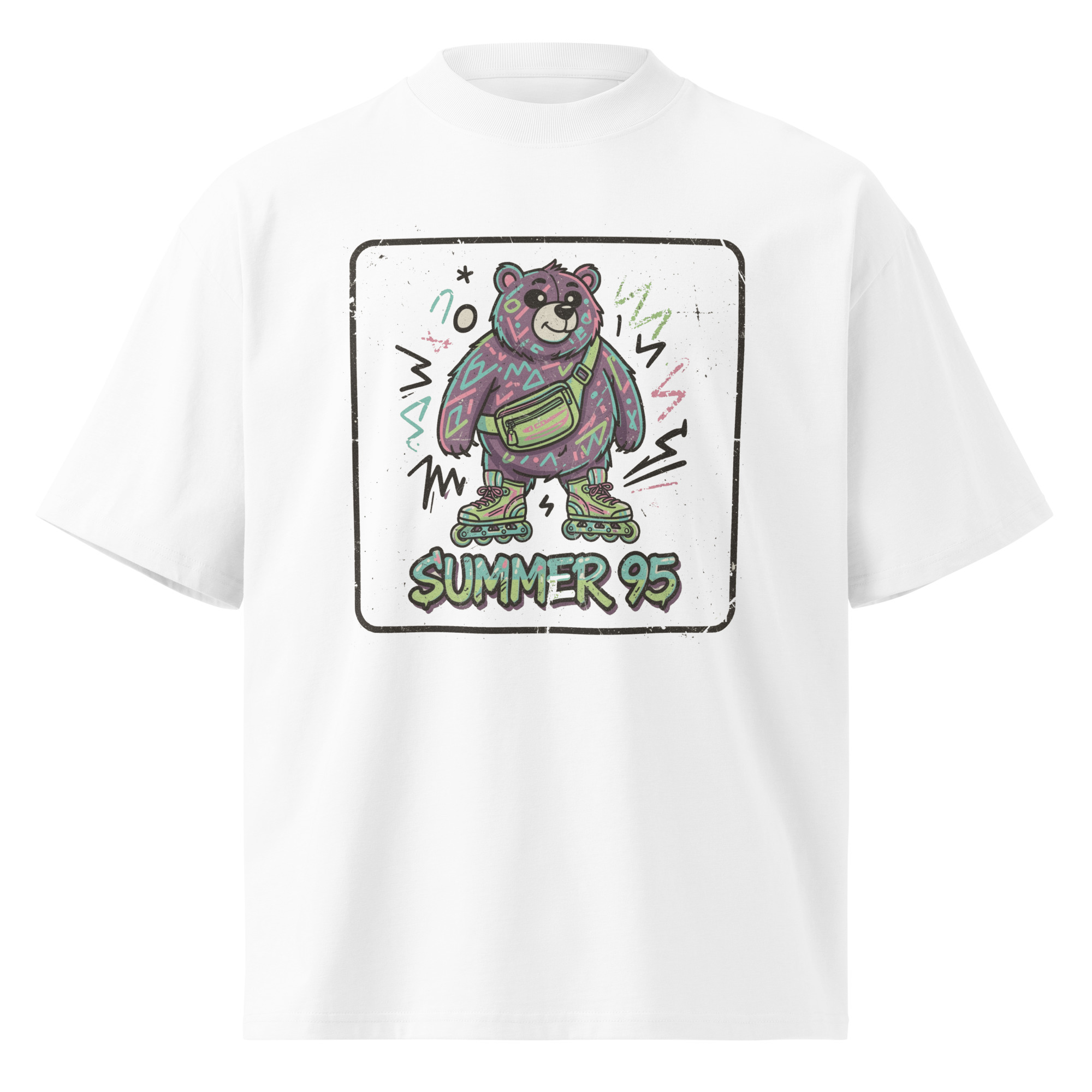 Unisex organic oversized high neck - “Rad Bear ‘95” – Neon Rollerblade Vintage Shirt