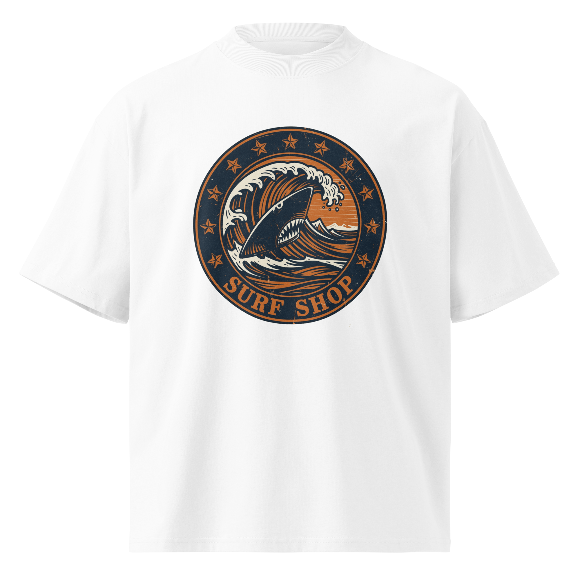 Unisex organic oversized high neck - “Sharkfin Swell” – Vintage Surf Logo Tee