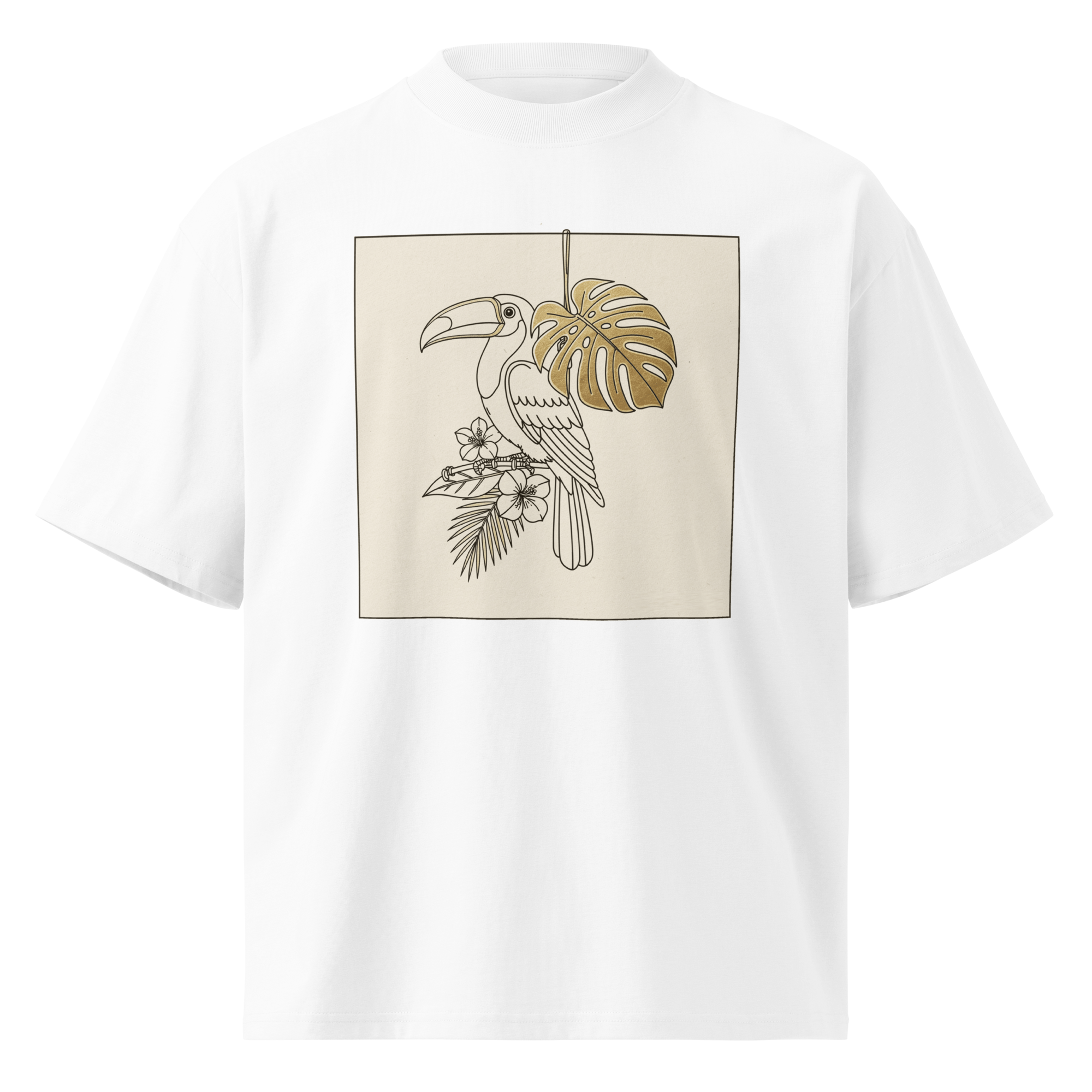 Unisex organic oversized high neck - “Toucan Line” – Monstera & Gold Ink Tattoo Tee