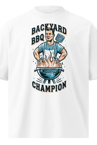 Unisex organic oversized high neck - "backyard bbq champion" t-shirt