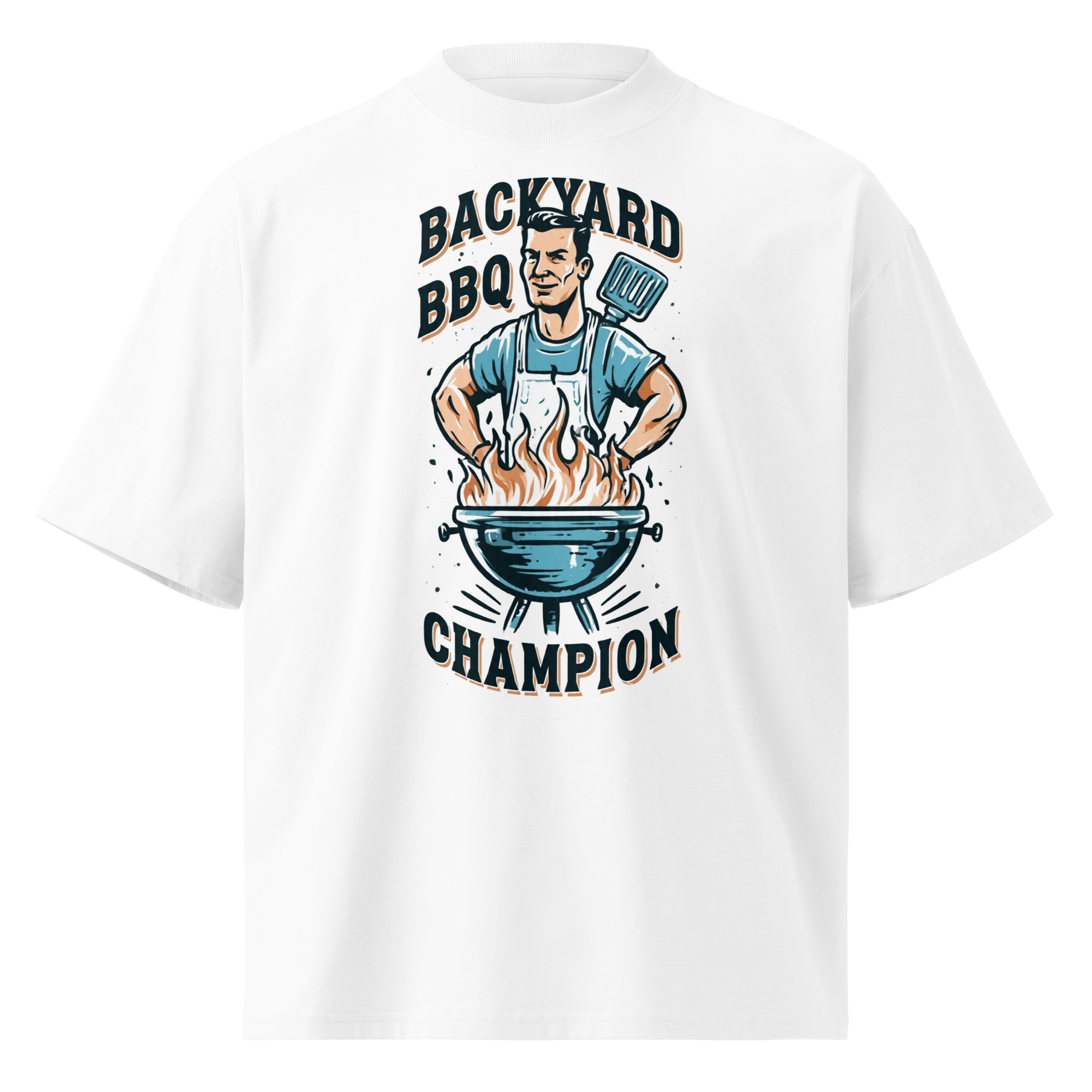 Unisex organic oversized high neck - "backyard bbq champion" t-shirt