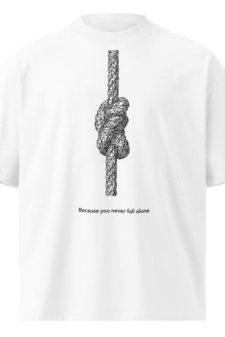 Unisex organic oversized high neck - "because you never fall alone" t-shirt