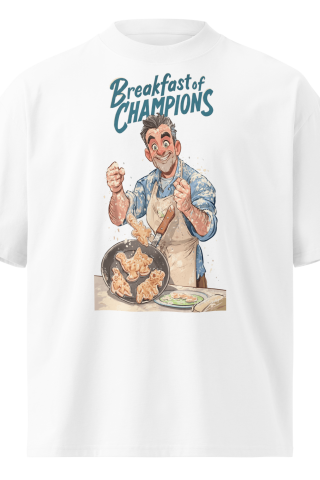 Unisex organic oversized high neck - "breakfast of champions" t-shirt