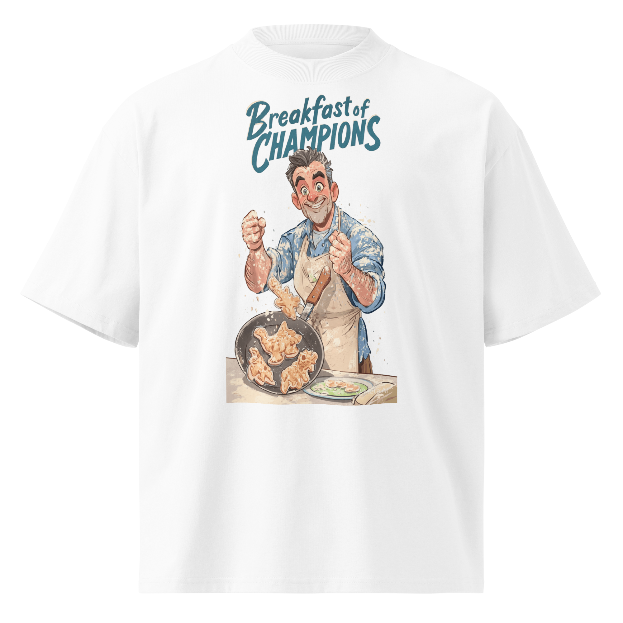 Unisex organic oversized high neck - "breakfast of champions" t-shirt