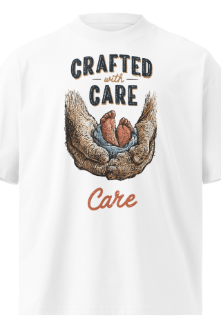 Unisex organic oversized high neck - "crafted with care" t-shirt