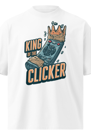 Unisex organic oversized high neck - "king of the clicker" t-shirt