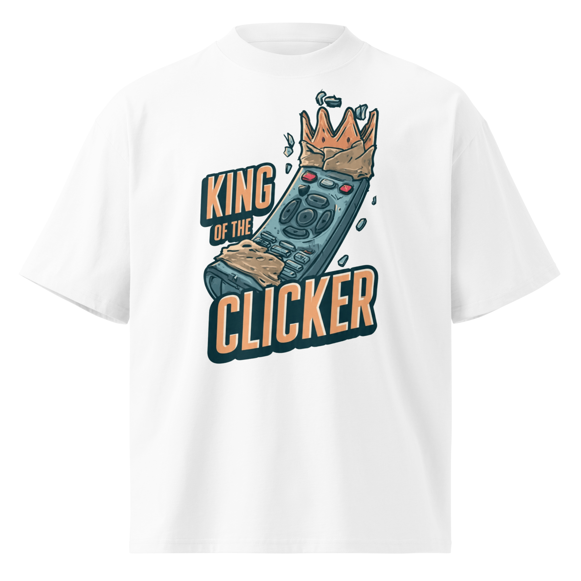 Unisex organic oversized high neck - "king of the clicker" t-shirt