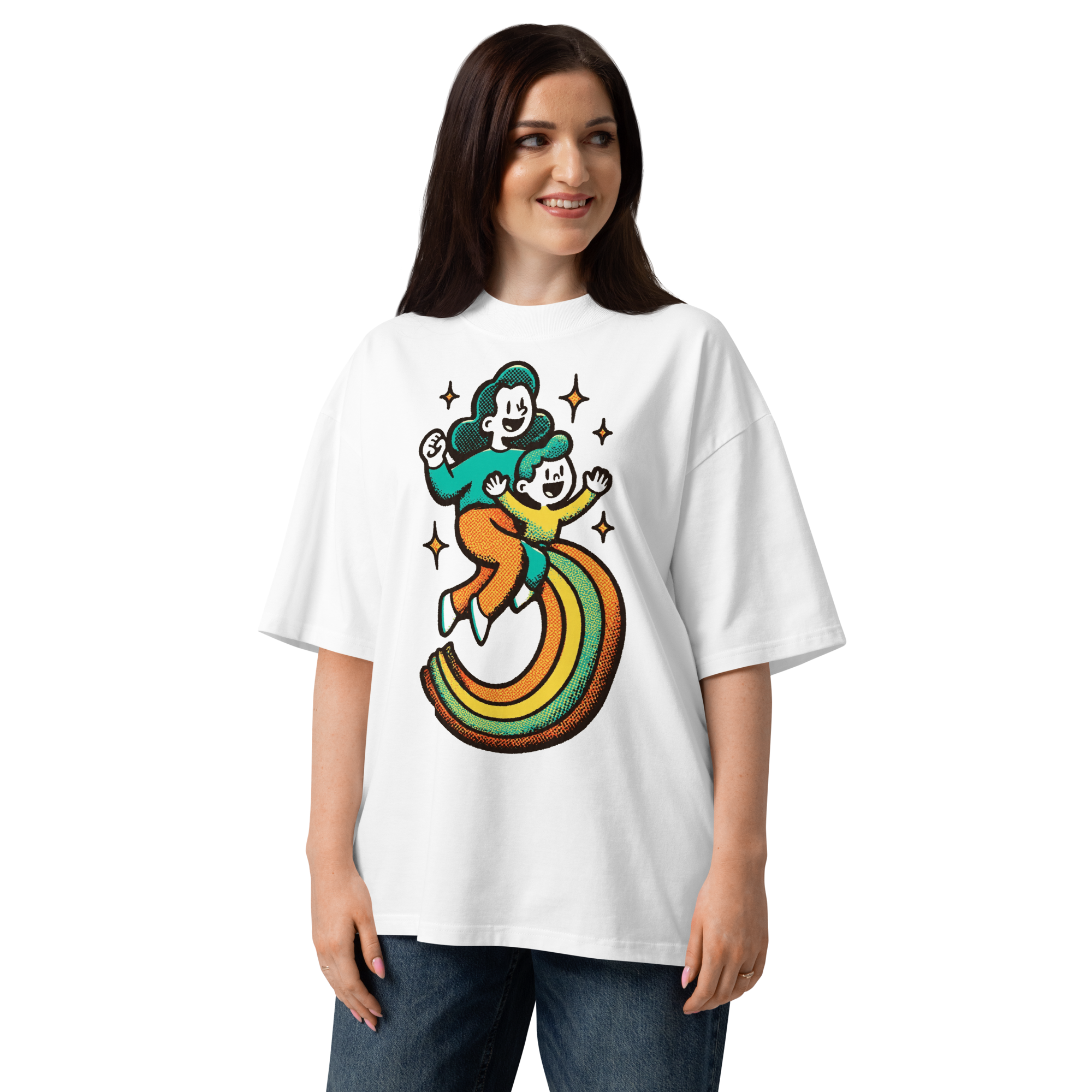 Unisex organic oversized high neck - "Rainbow Riders" t-shirt - Image 5