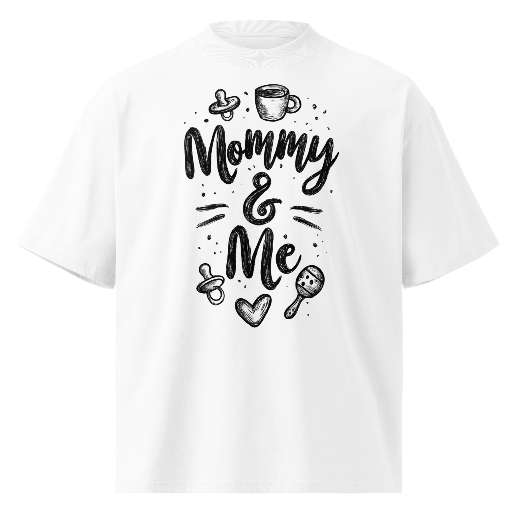 Unisex organic oversized high neck - "Doodle Duo" t-shirt