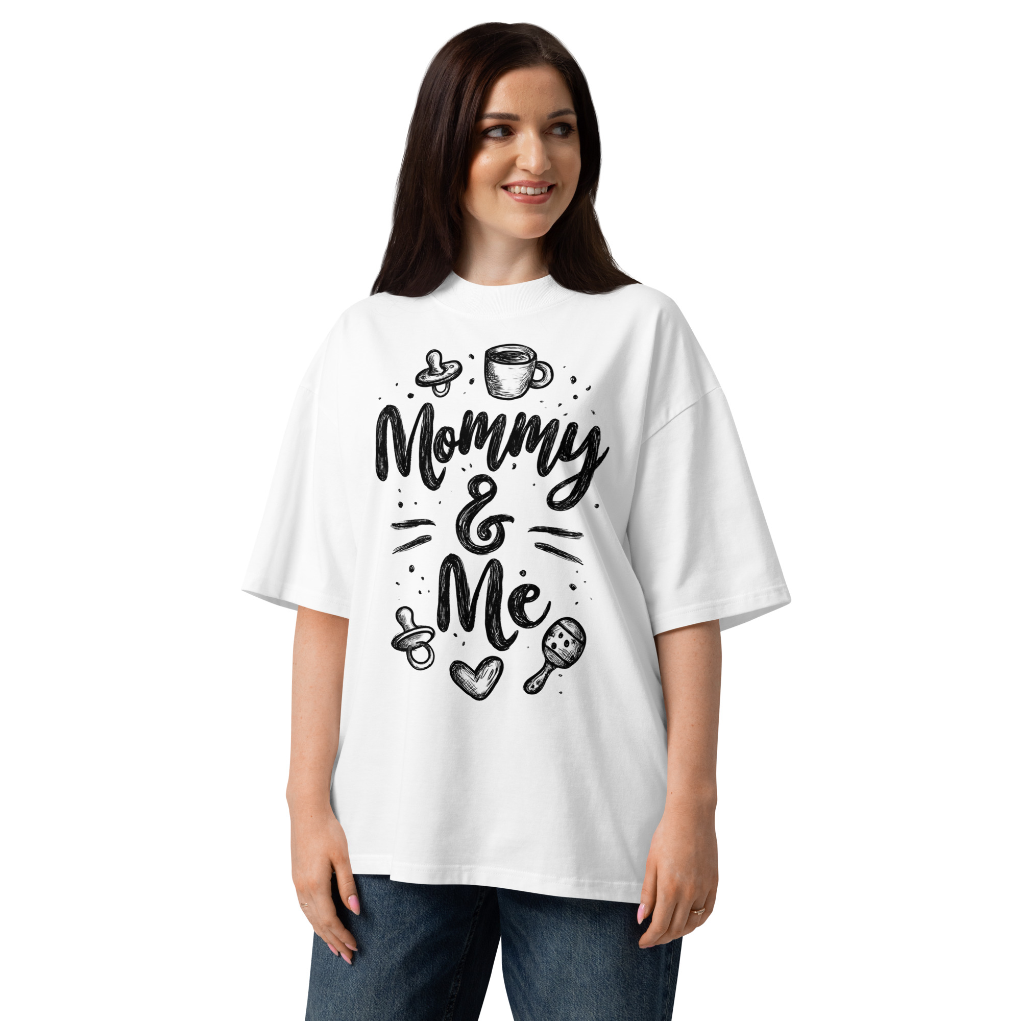 Unisex organic oversized high neck - "Doodle Duo" t-shirt - Image 5