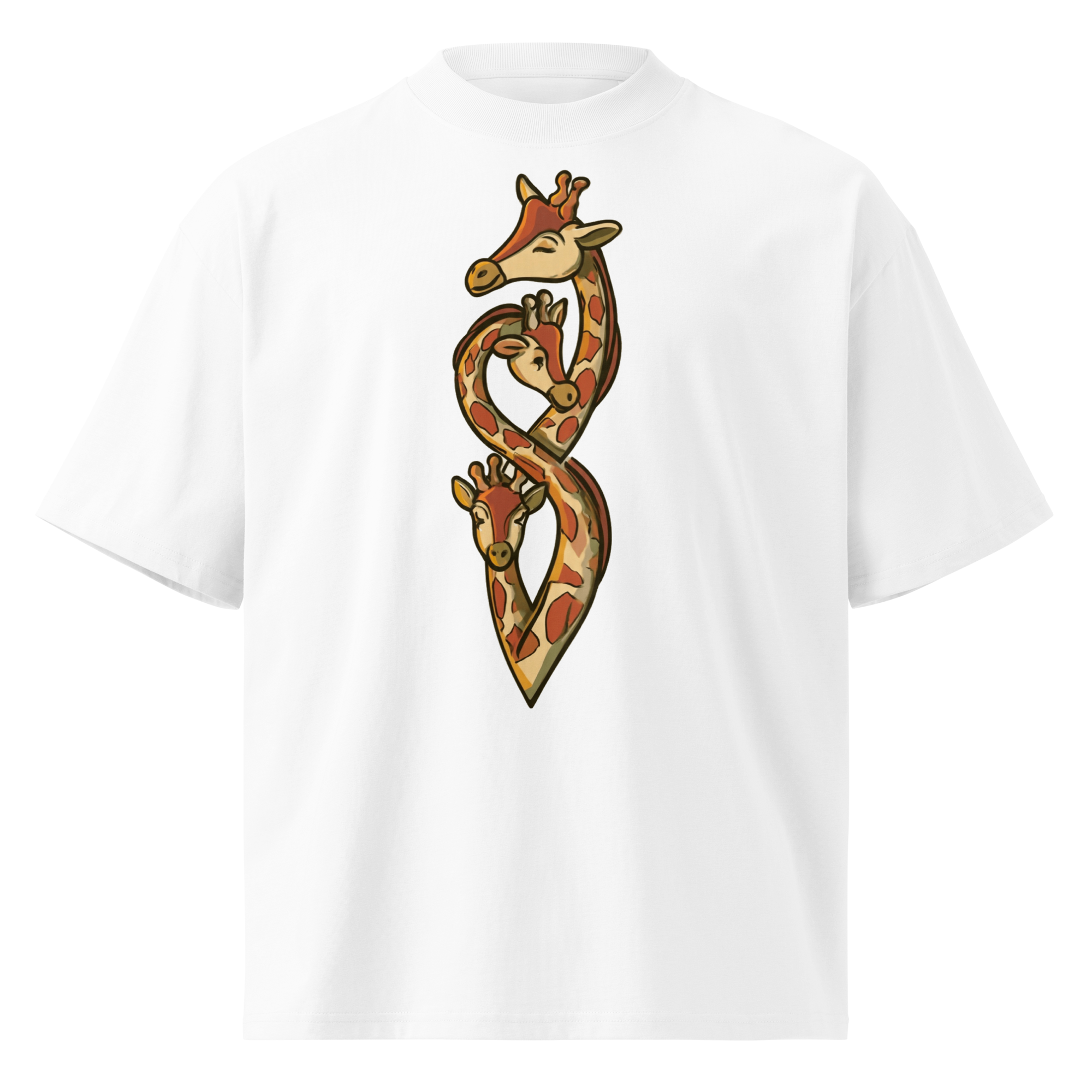 Unisex organic oversized high neck - "Giraffe Hug" t-shirt