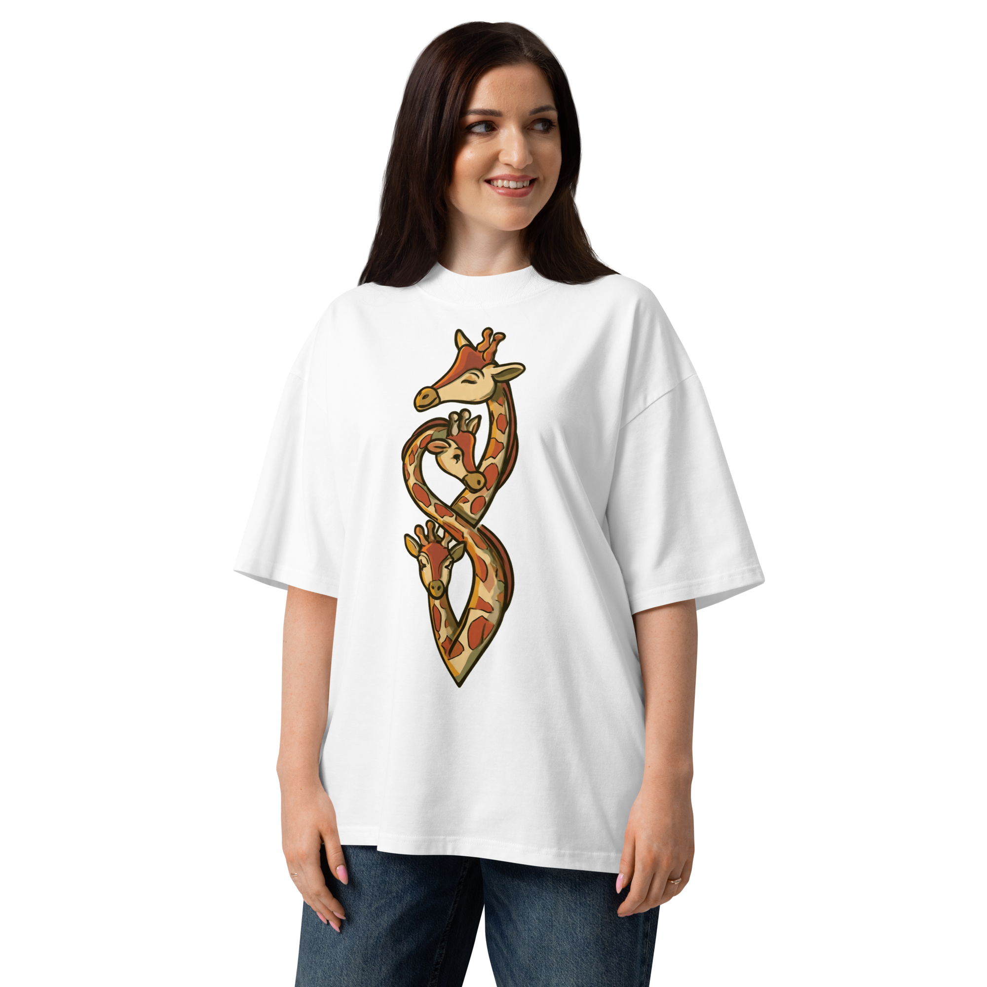 Unisex organic oversized high neck - "Giraffe Hug" t-shirt - Image 5
