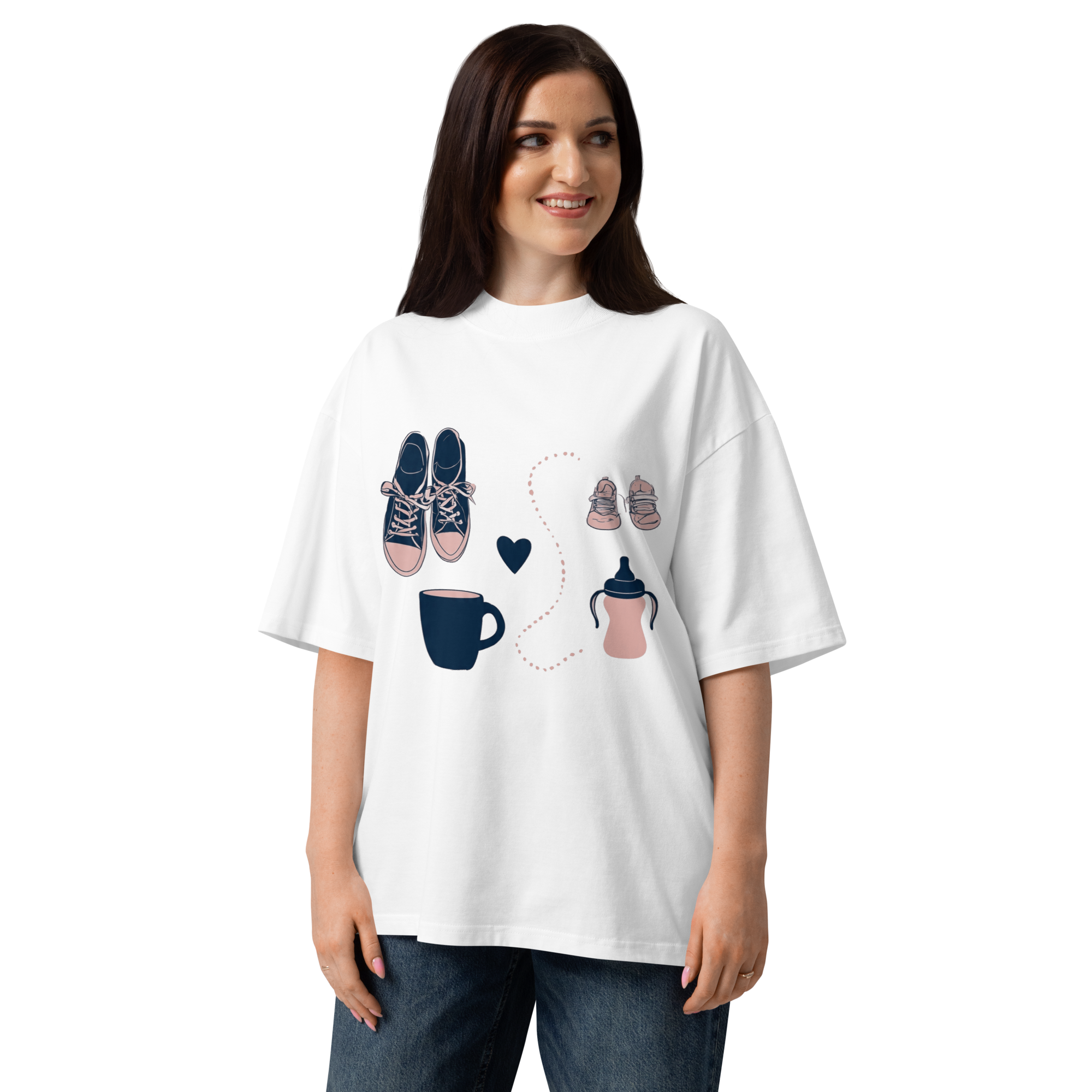 Unisex organic oversized high neck - "Sips & Steps" t-shirt - Image 5