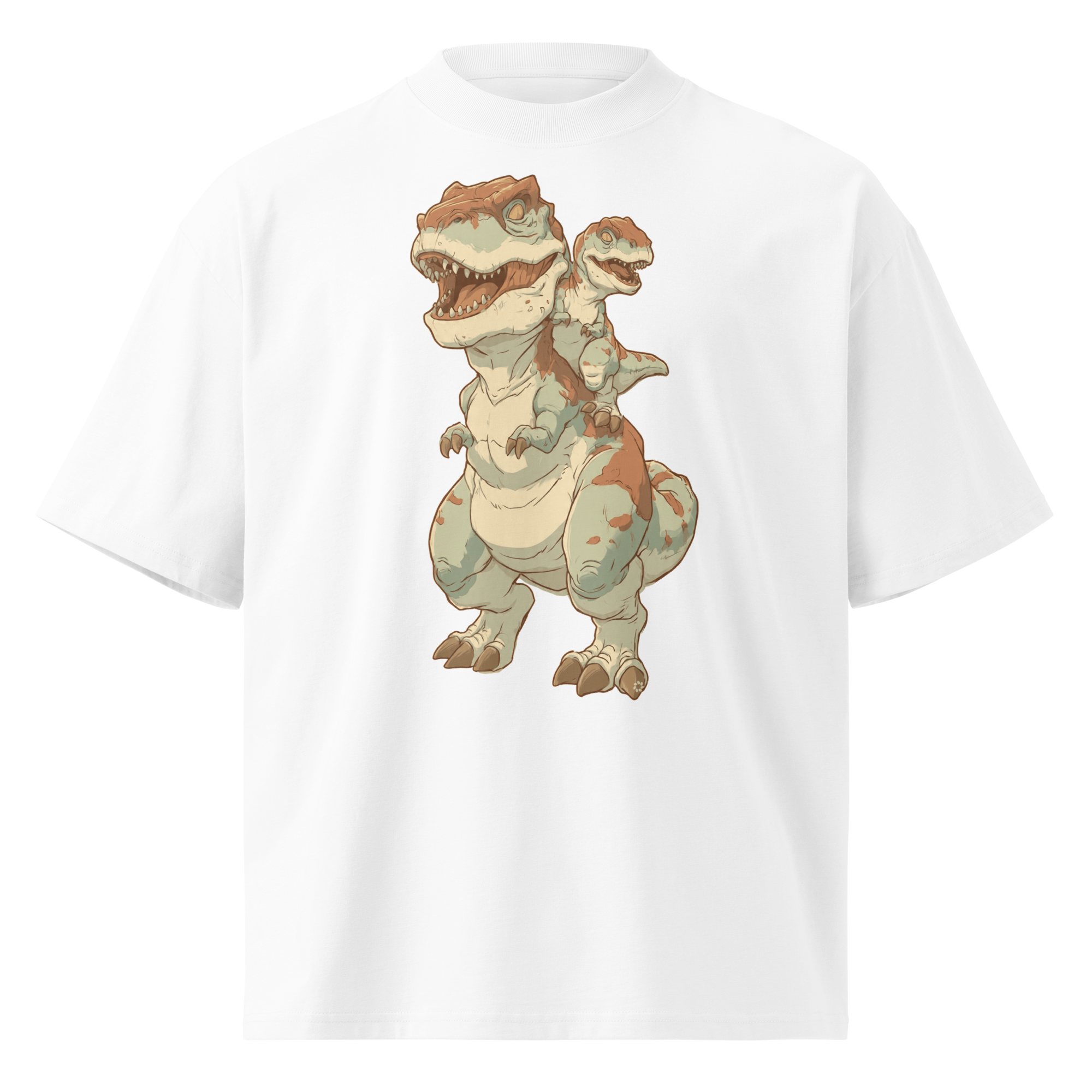 Unisex organic oversized high neck - "T‑Rex Tandem" t-shirt