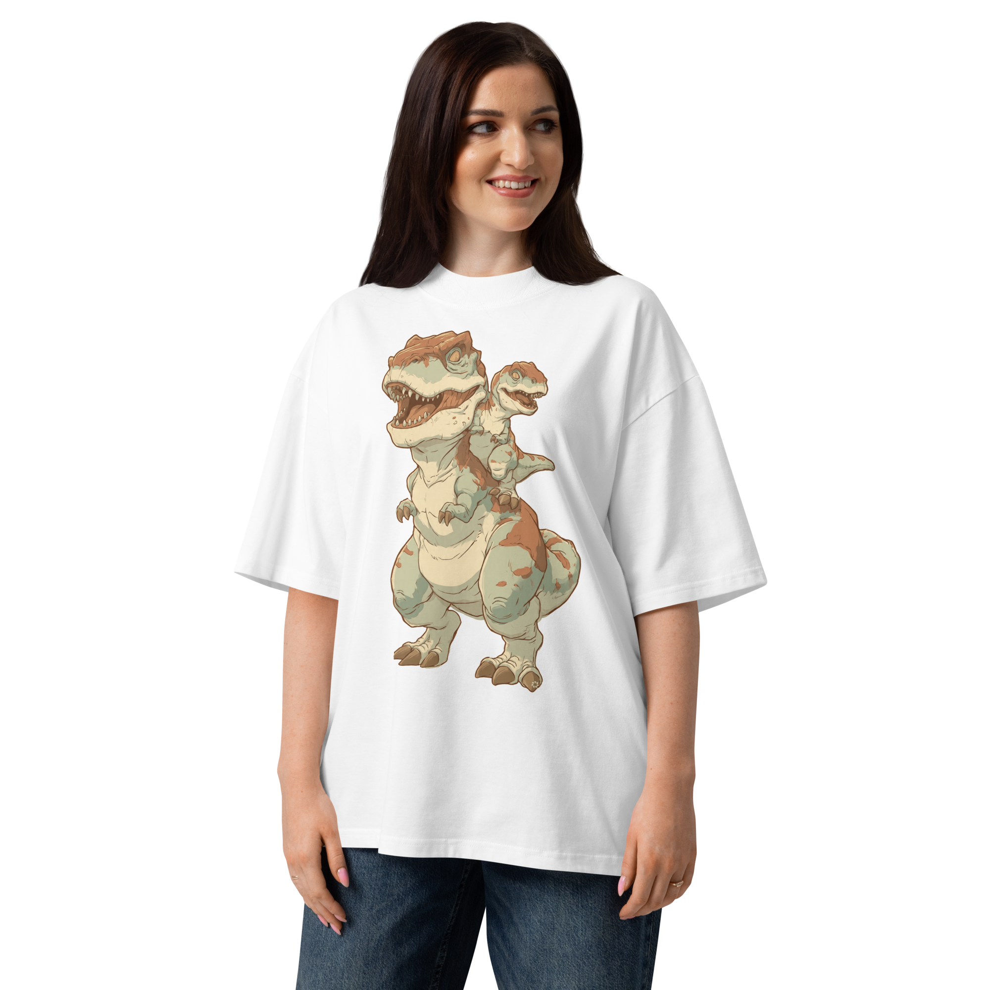 Unisex organic oversized high neck - "T‑Rex Tandem" t-shirt - Image 5