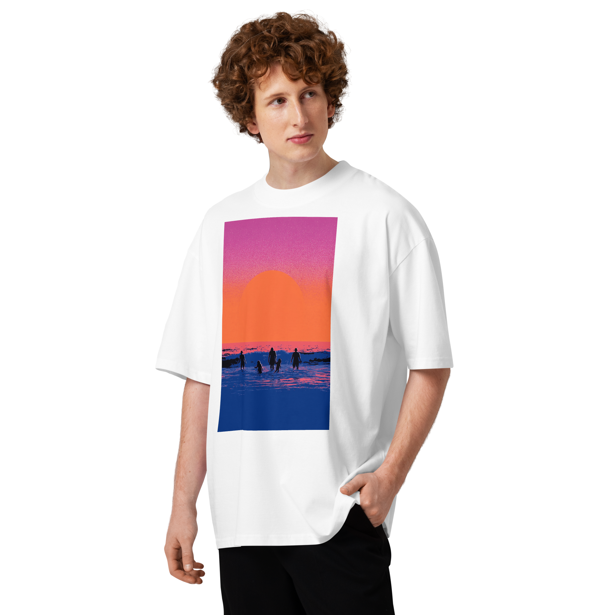 Unisex organic oversized high neck - "Golden Hour Tides" t-shirt - Image 4