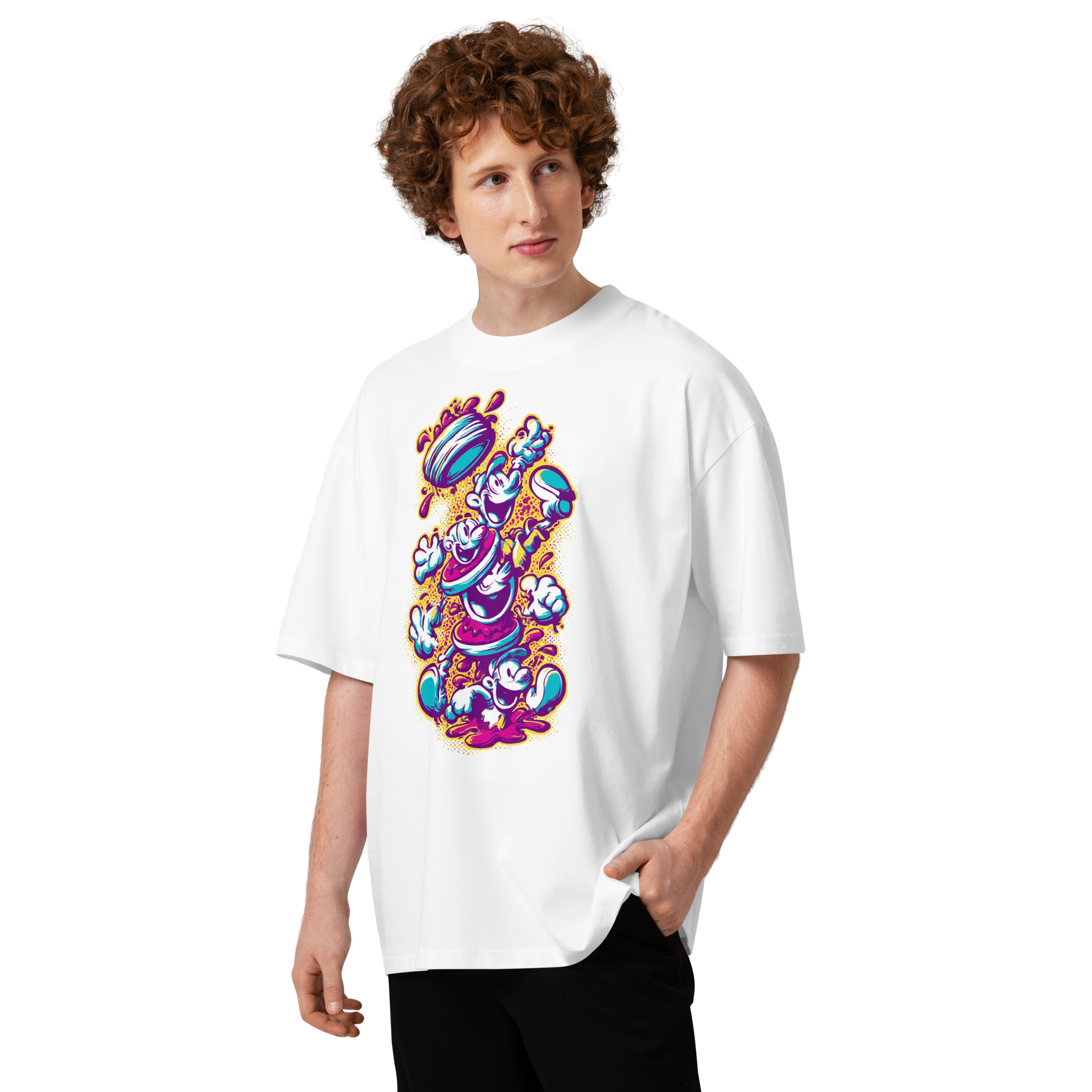 Unisex organic oversized high neck - "Pancake Pandemonium" t-shirt - Image 4