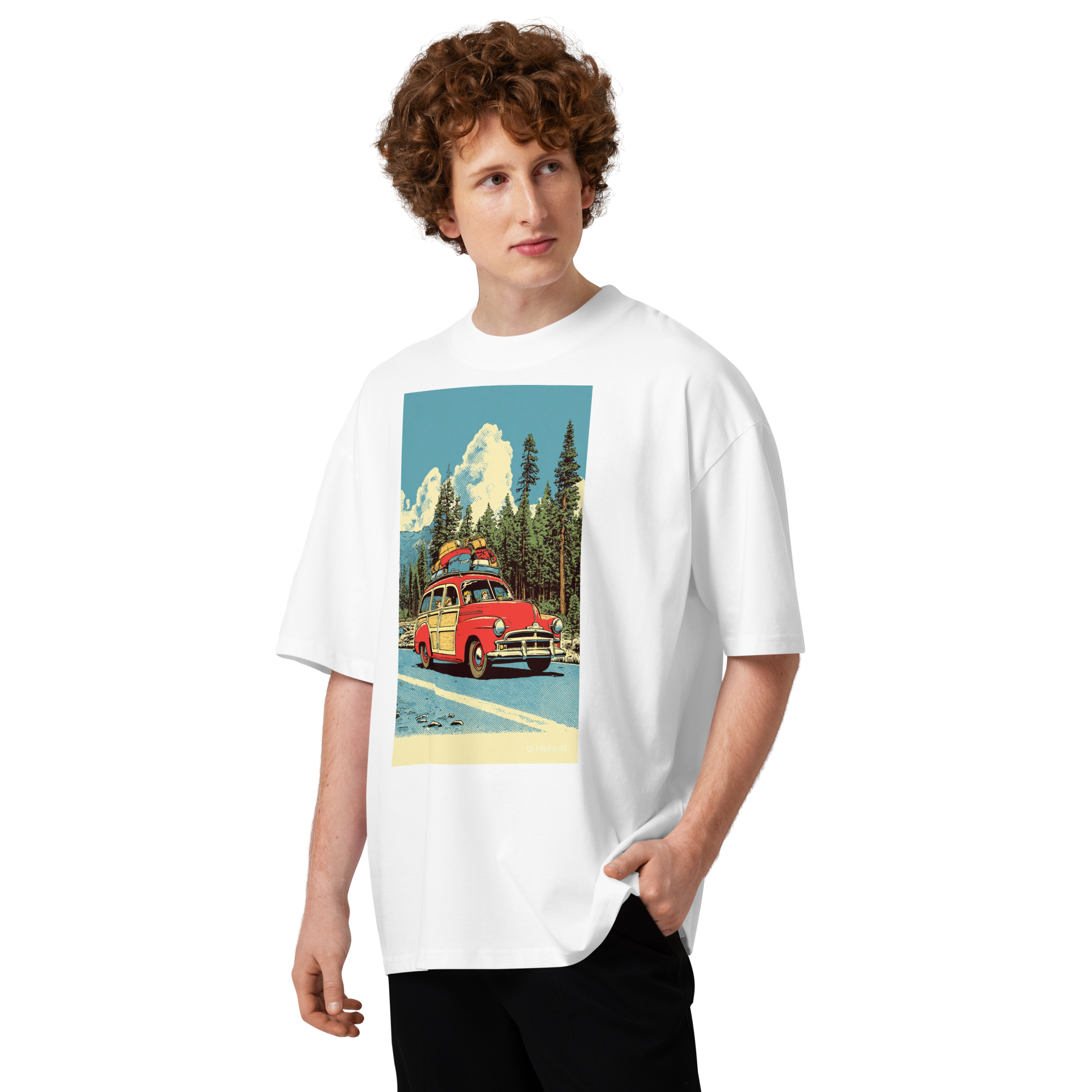 Unisex organic oversized high neck - "Woody's Wanderlust" t-shirt - Image 4