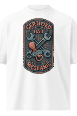 Unisex organic oversized high neck - "Certified Dad Mechanic Garage" t-shirt