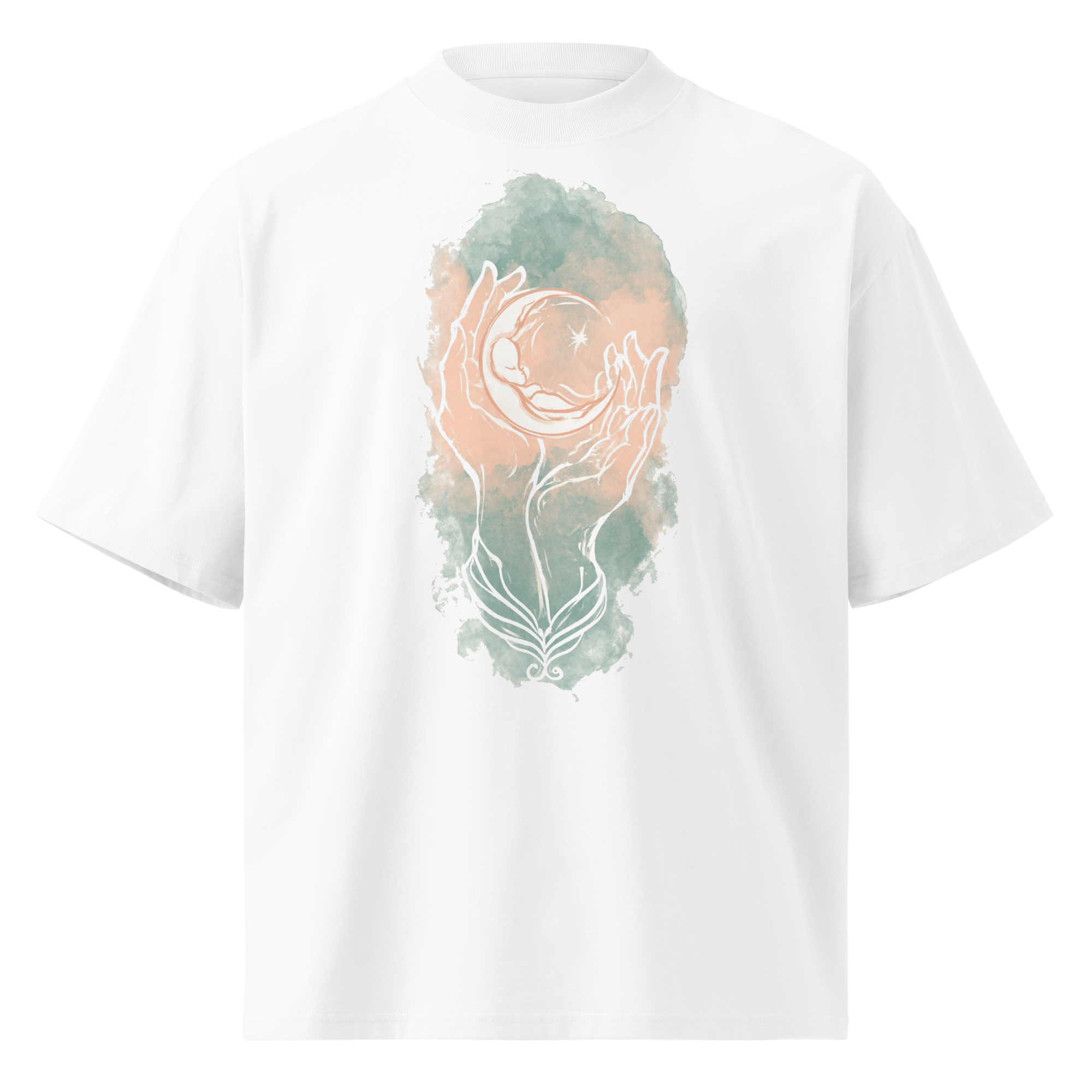 Unisex organic oversized high neck - "Cradled Crescent New Parent Guardian" t-shirt