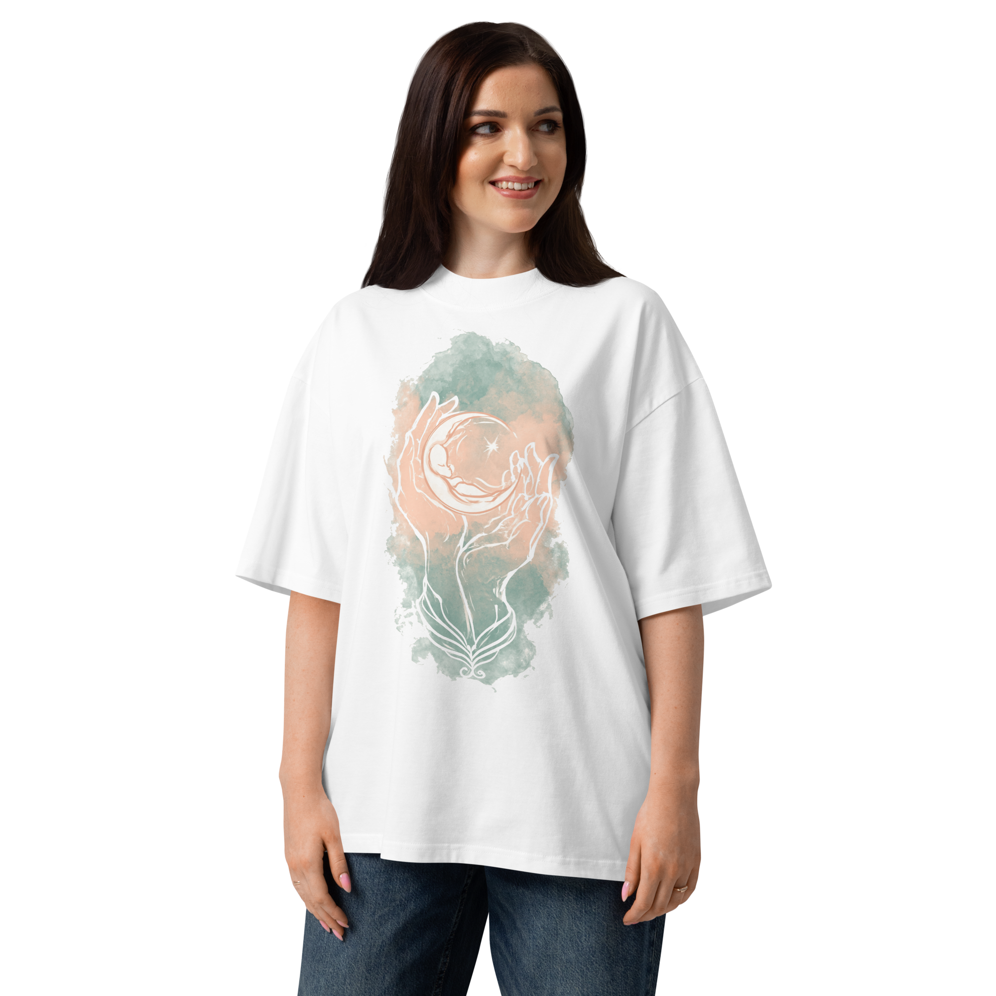 Unisex organic oversized high neck - "Cradled Crescent New Parent Guardian" t-shirt - Image 4