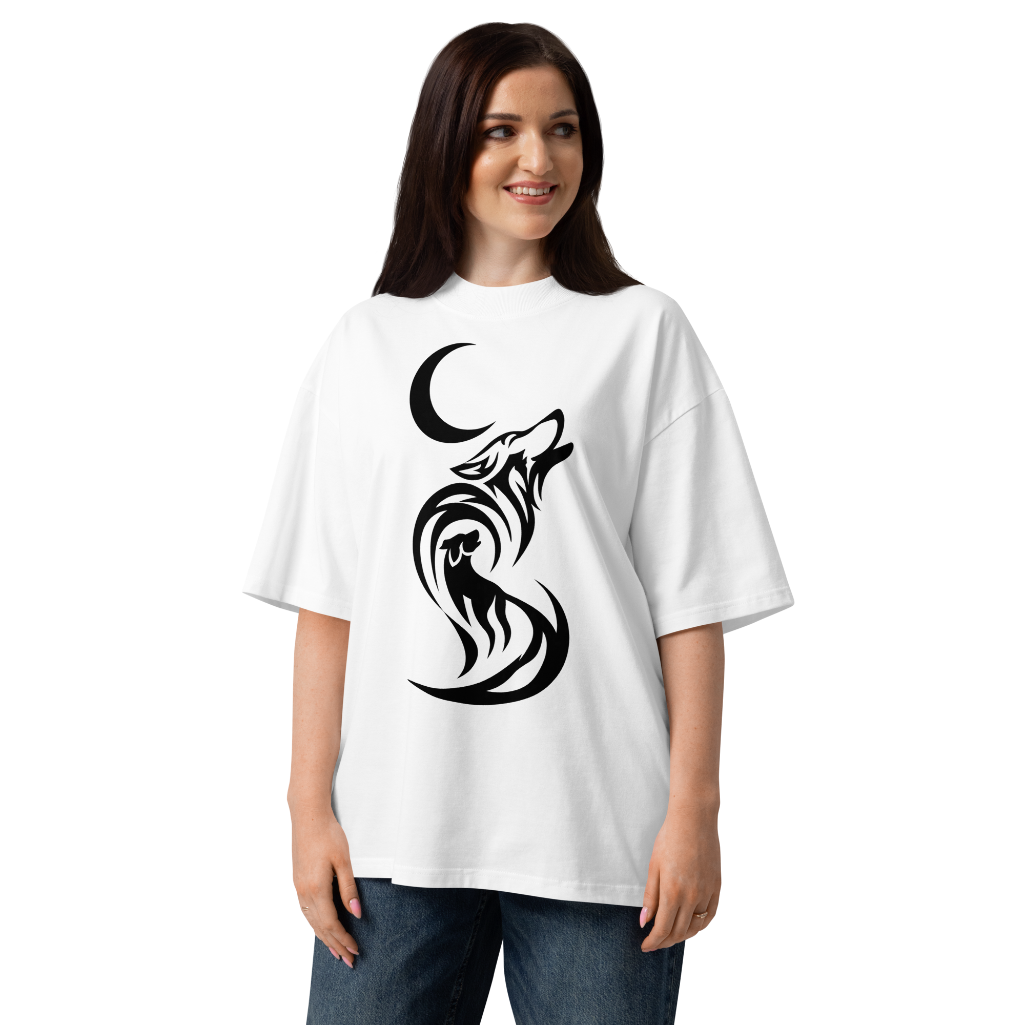 Unisex organic oversized high neck - "Wolf Pack Silhouette" t-shirt - Image 4