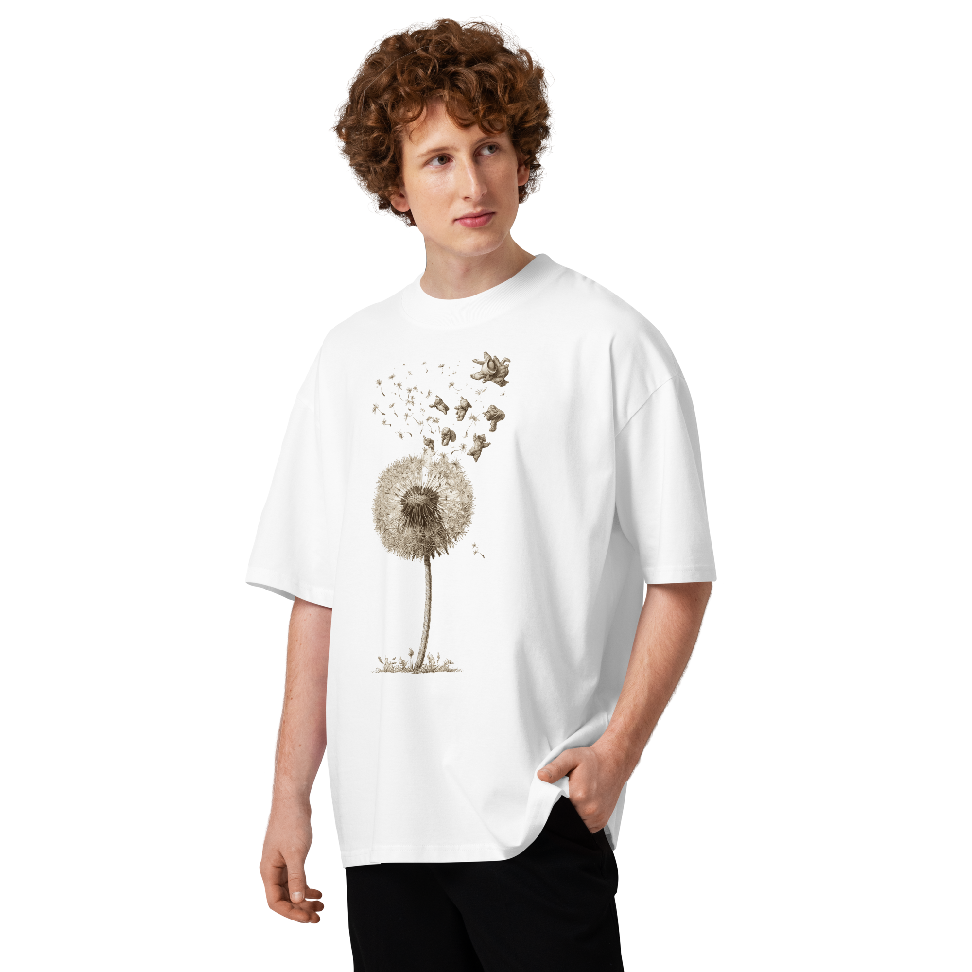 Unisex organic oversized high neck - "Dandelion Wishes Baby Shower" t-shirt - Image 3