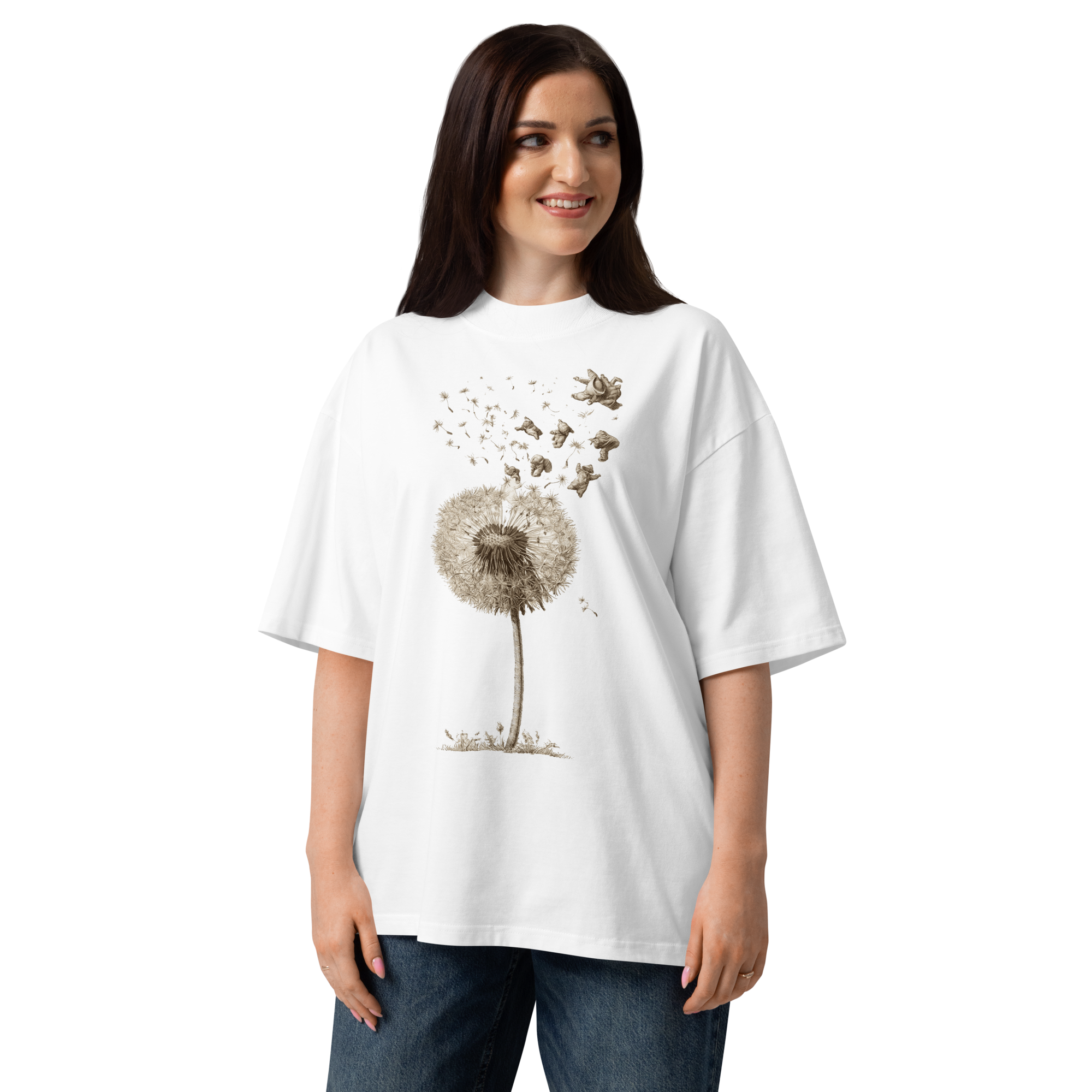 Unisex organic oversized high neck - "Dandelion Wishes Baby Shower" t-shirt - Image 4