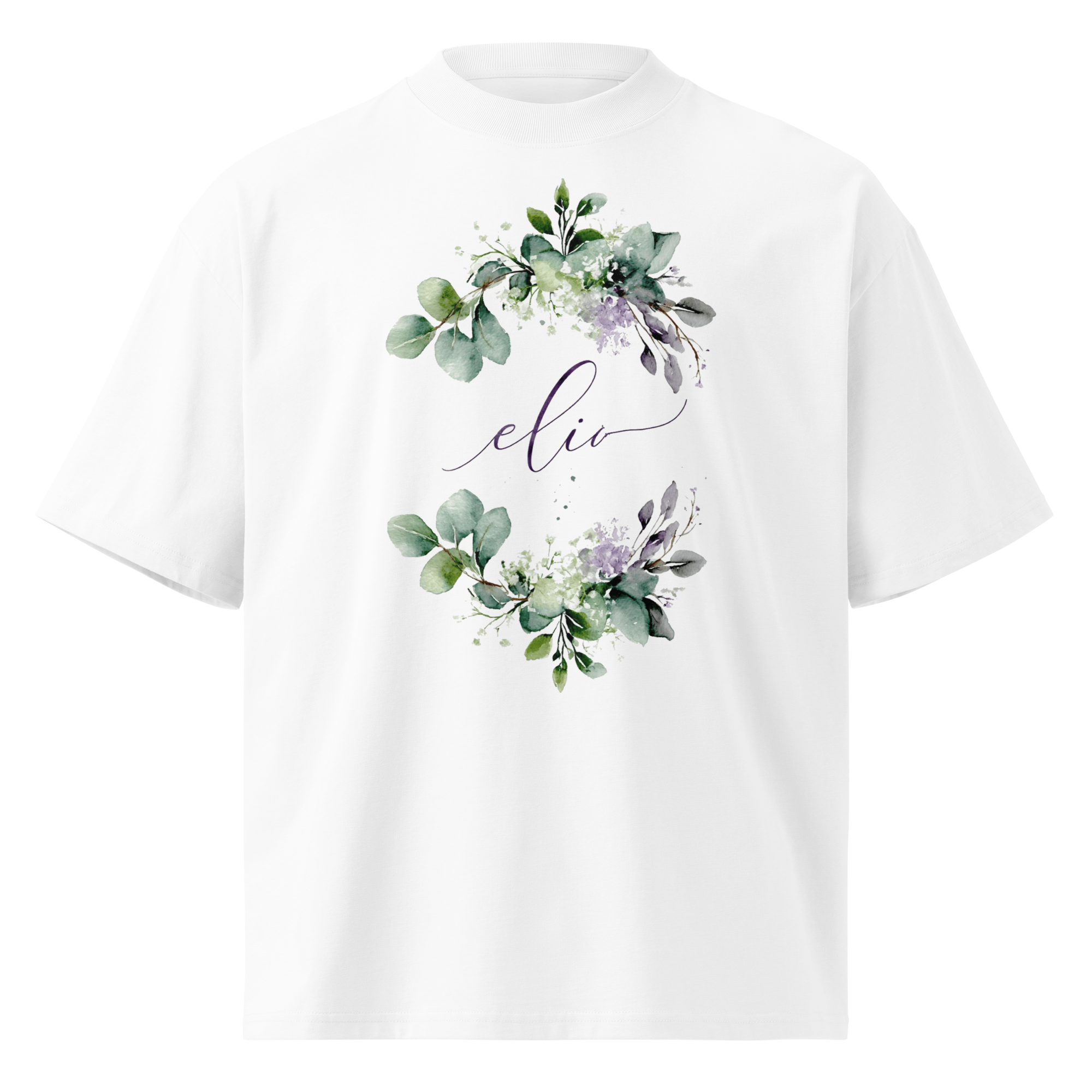 Unisex organic oversized high neck - "Eucalyptus Wreath Floral" t-shirt