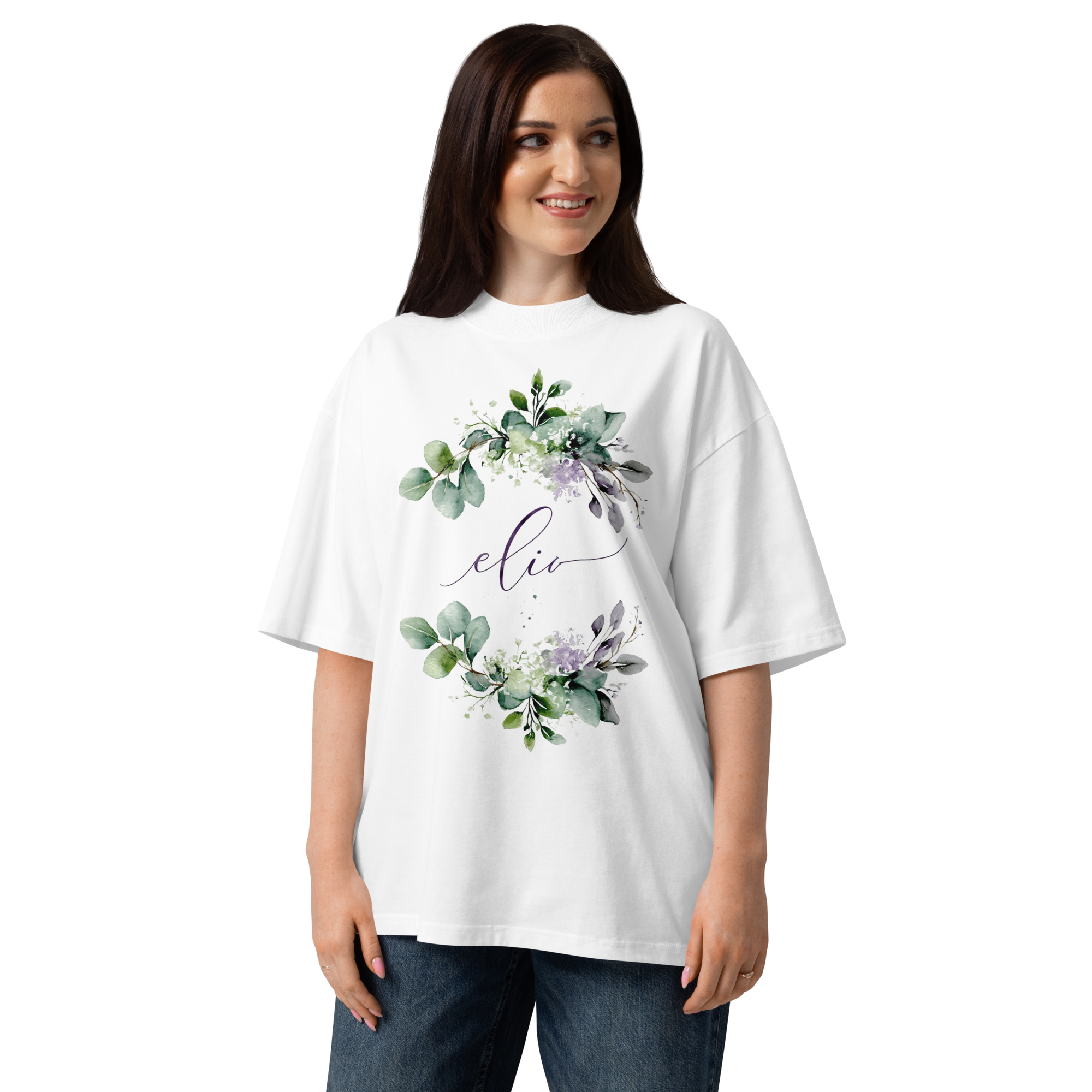 Unisex organic oversized high neck - "Eucalyptus Wreath Floral" t-shirt - Image 4