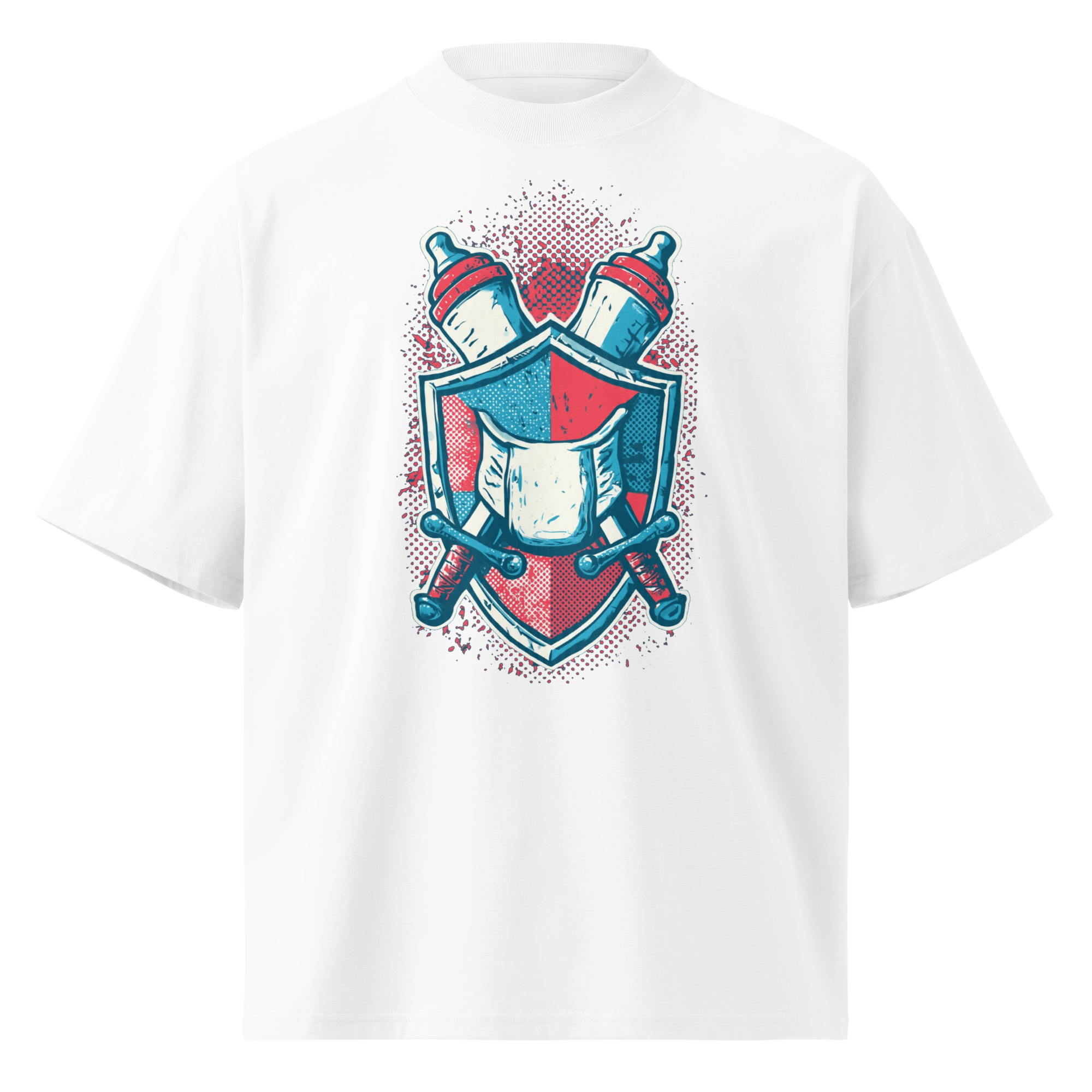 Unisex organic oversized high neck - "Knight of the Diaper Duty Heraldic" t-shirt