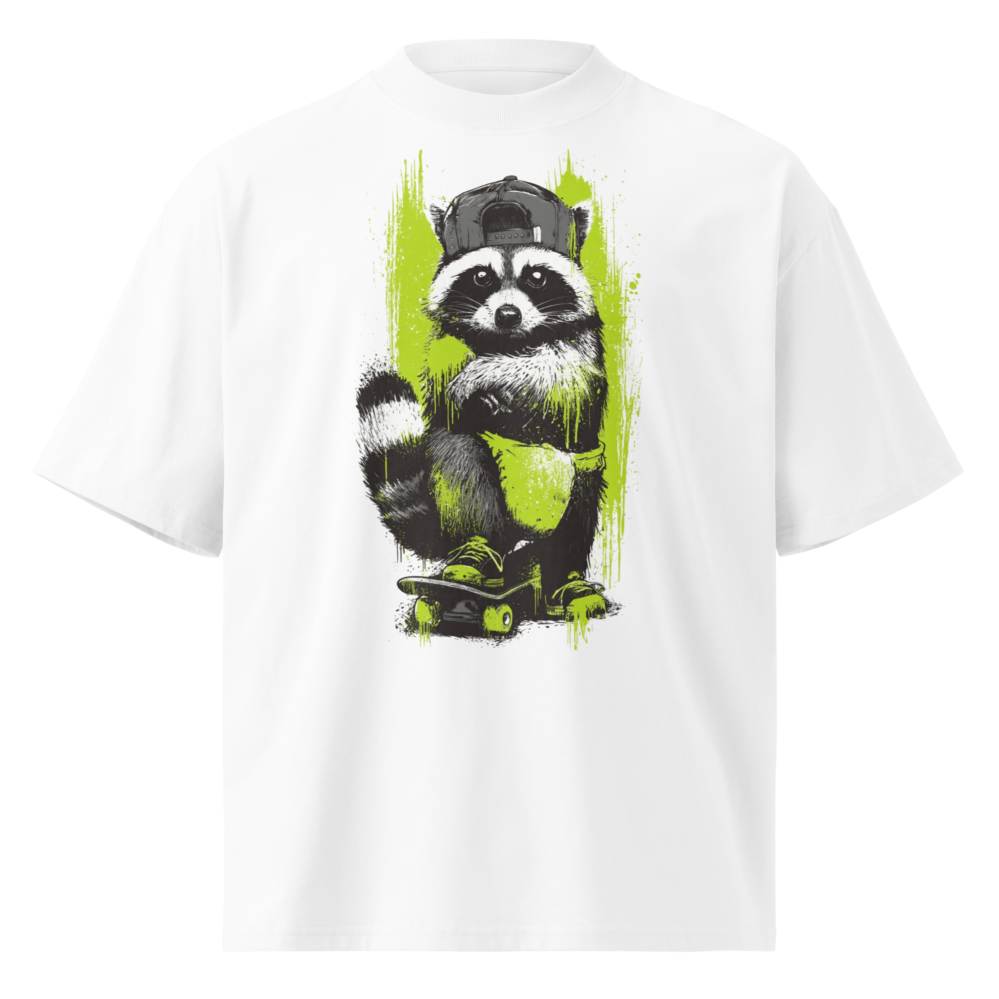 Unisex organic oversized high neck - "Rascal Raccoon Streetwear" t-shirt