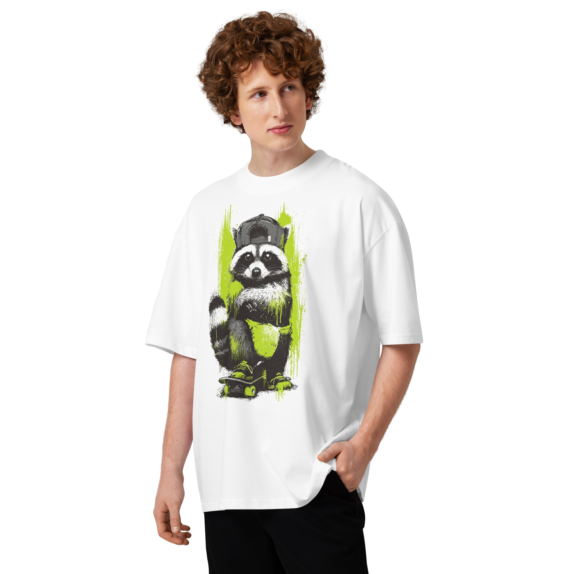 Unisex organic oversized high neck - "Rascal Raccoon Streetwear" t-shirt - Image 3