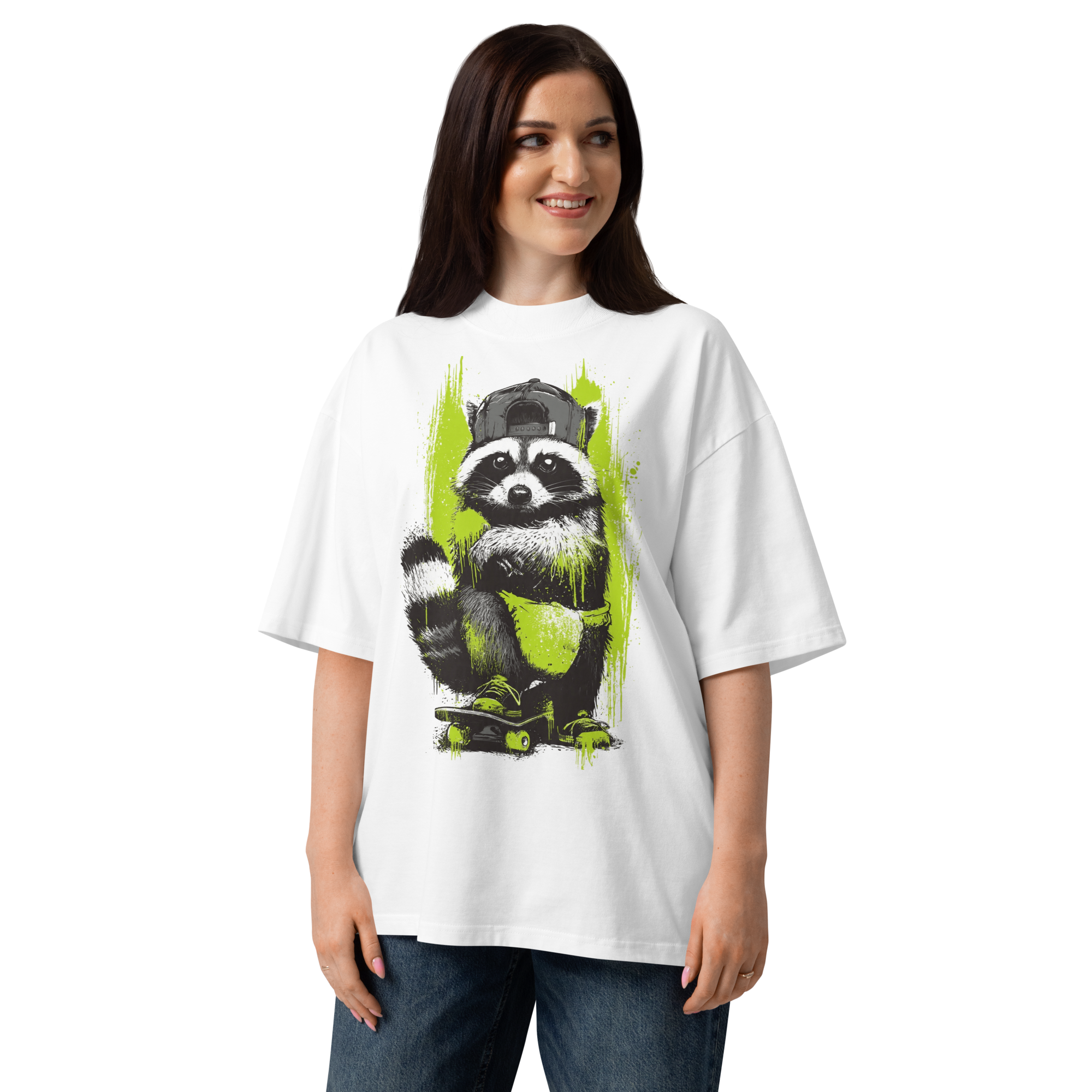 Unisex organic oversized high neck - "Rascal Raccoon Streetwear" t-shirt - Image 4
