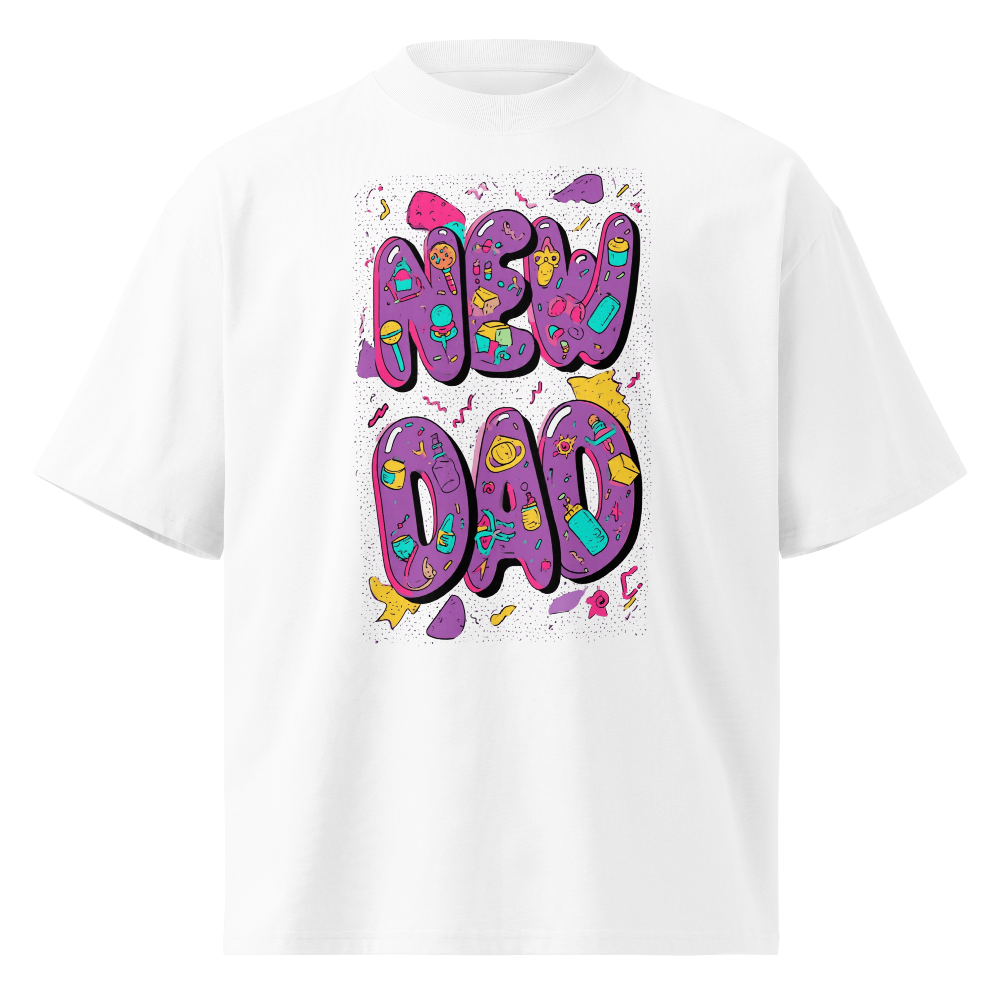 Unisex organic oversized high neck - "Retro Block Party New Dad" t-shirt