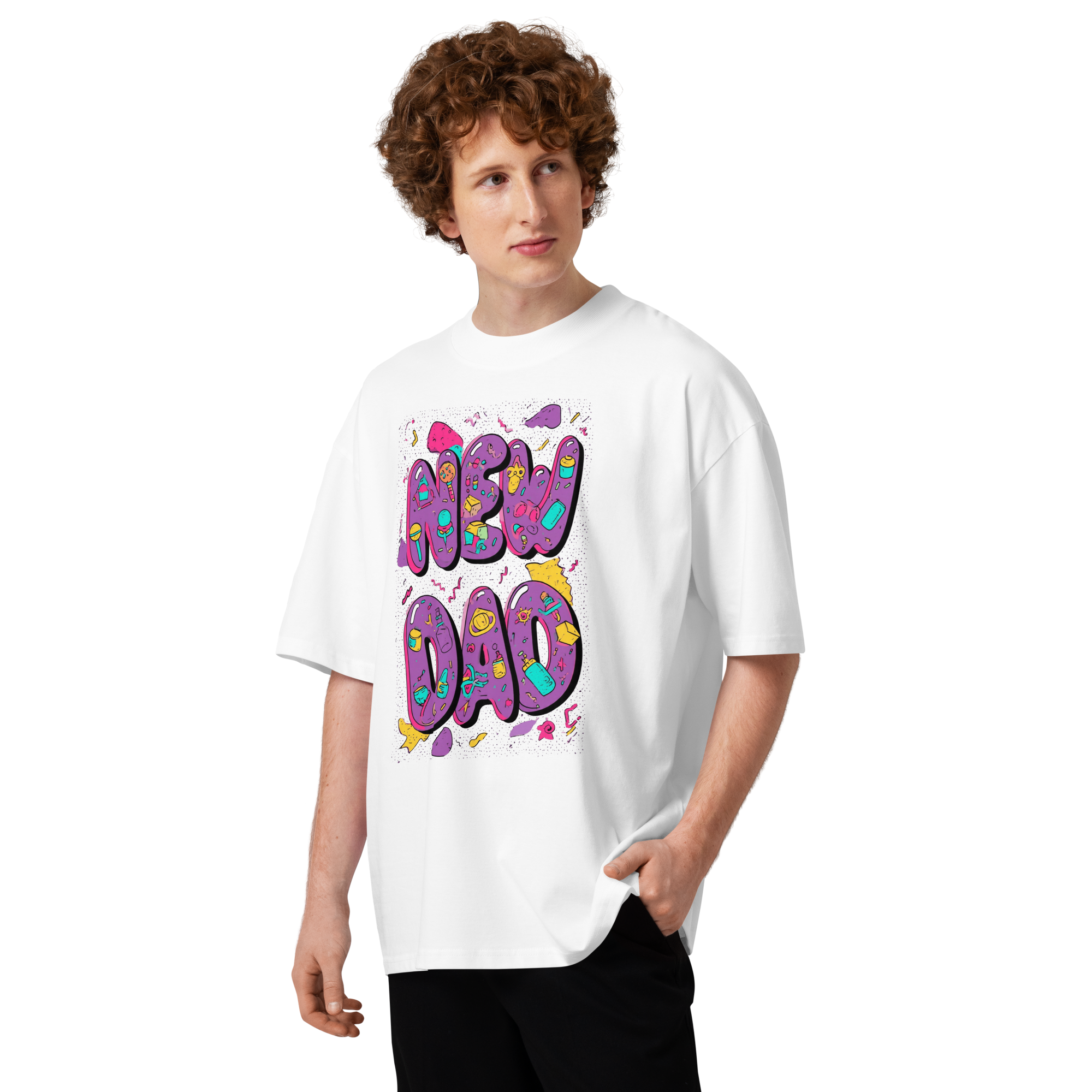 Unisex organic oversized high neck - "Retro Block Party New Dad" t-shirt - Image 3